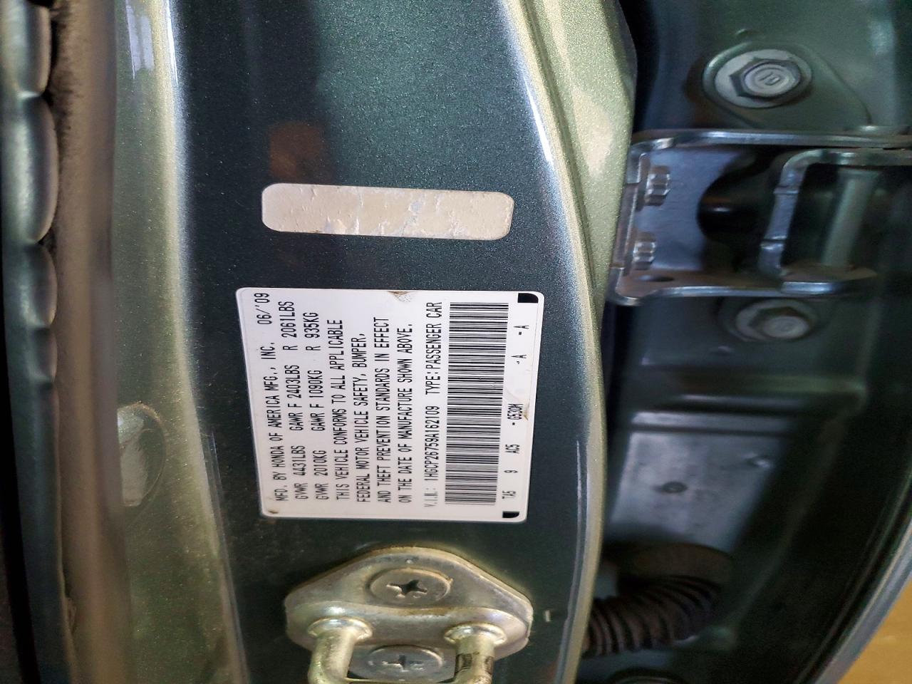 2009 Honda Accord Ex Green vin: 1HGCP26759A162109