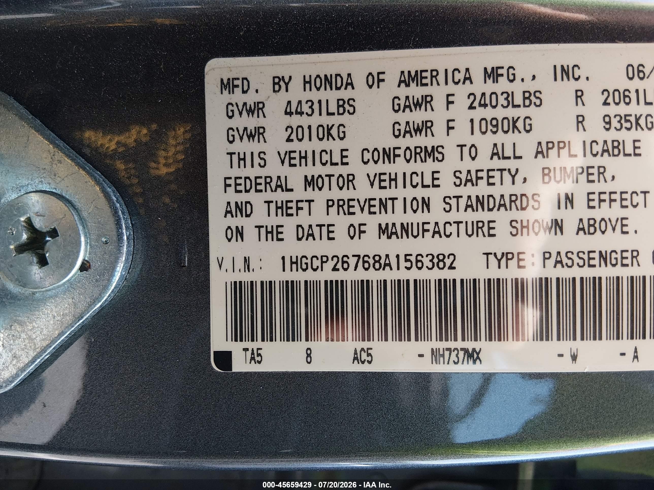 2008 Honda Accord 2.4 Ex Gray vin: 1HGCP26768A156382