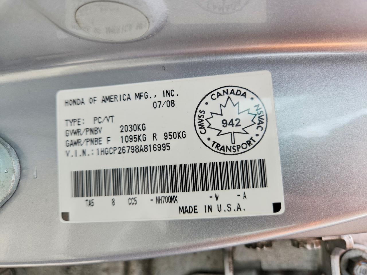 2008 Honda Accord Ex Silver vin: 1HGCP26798A816995