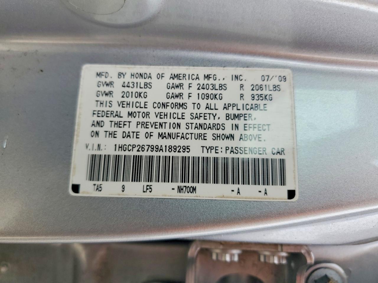 2009 Honda Accord Ex Silver vin: 1HGCP26799A189295