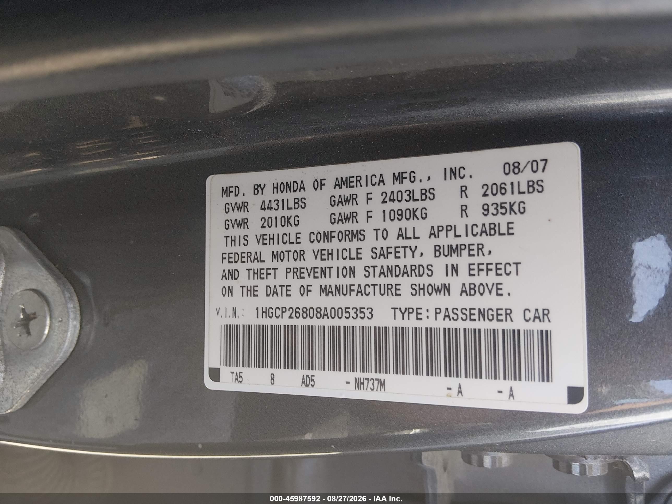 2008 Honda Accord 2.4 Ex-l Silver vin: 1HGCP26808A005353