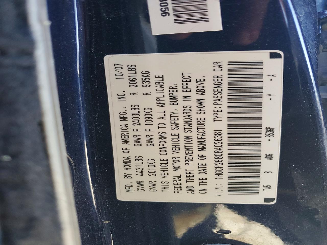 2008 Honda Accord Exl Blue vin: 1HGCP26808A026381