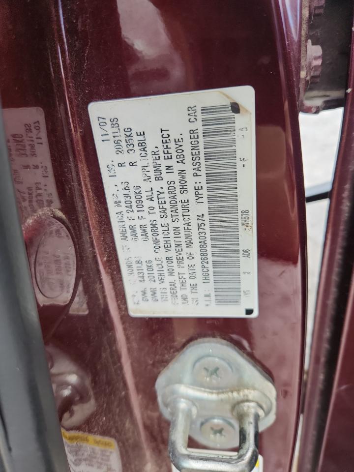 2008 Honda Accord Exl Burgundy vin: 1HGCP26808A037574
