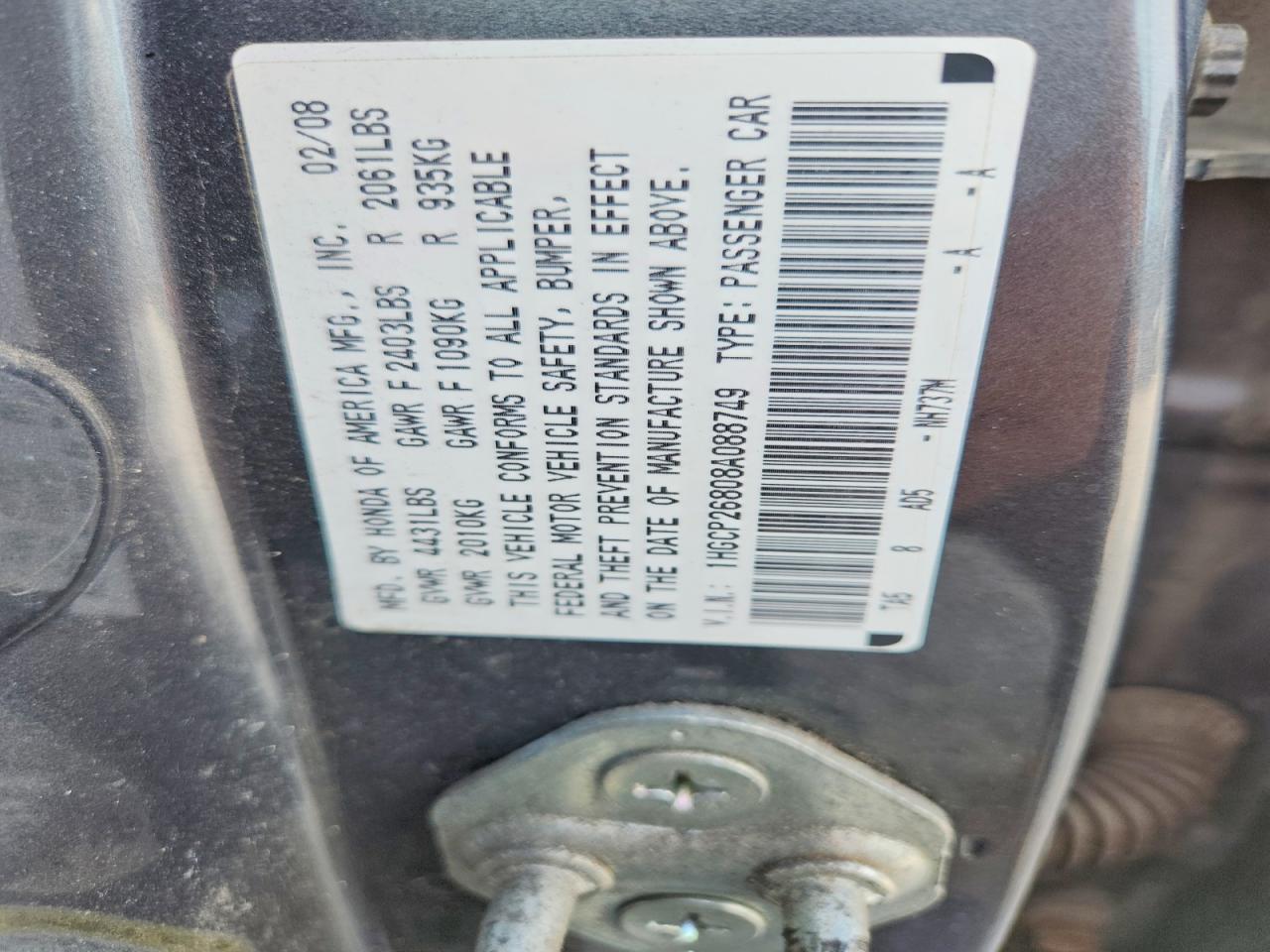 2008 Honda Accord Exl Gray vin: 1HGCP26808A088749