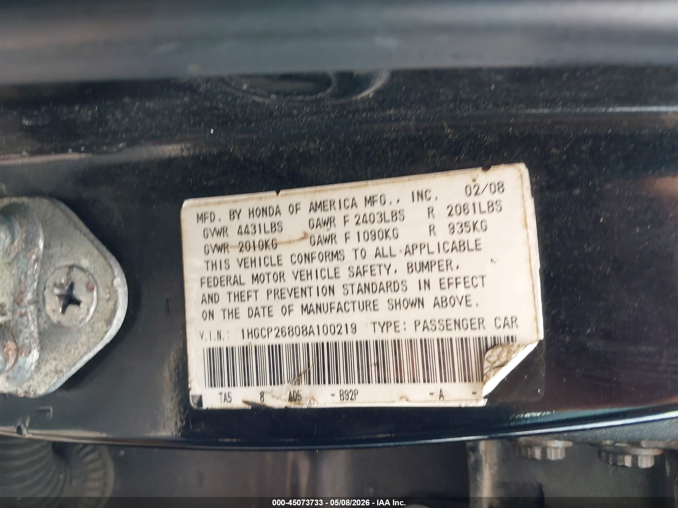 2008 Honda Accord 2.4 Ex-l Черный vin: 1HGCP26808A100219