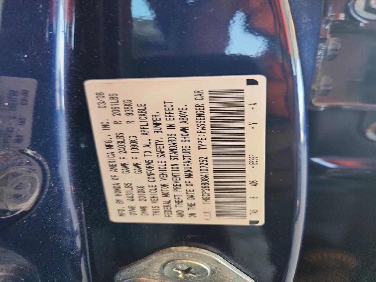 2008 Honda Accord Exl Blue vin: 1HGCP26808A107252
