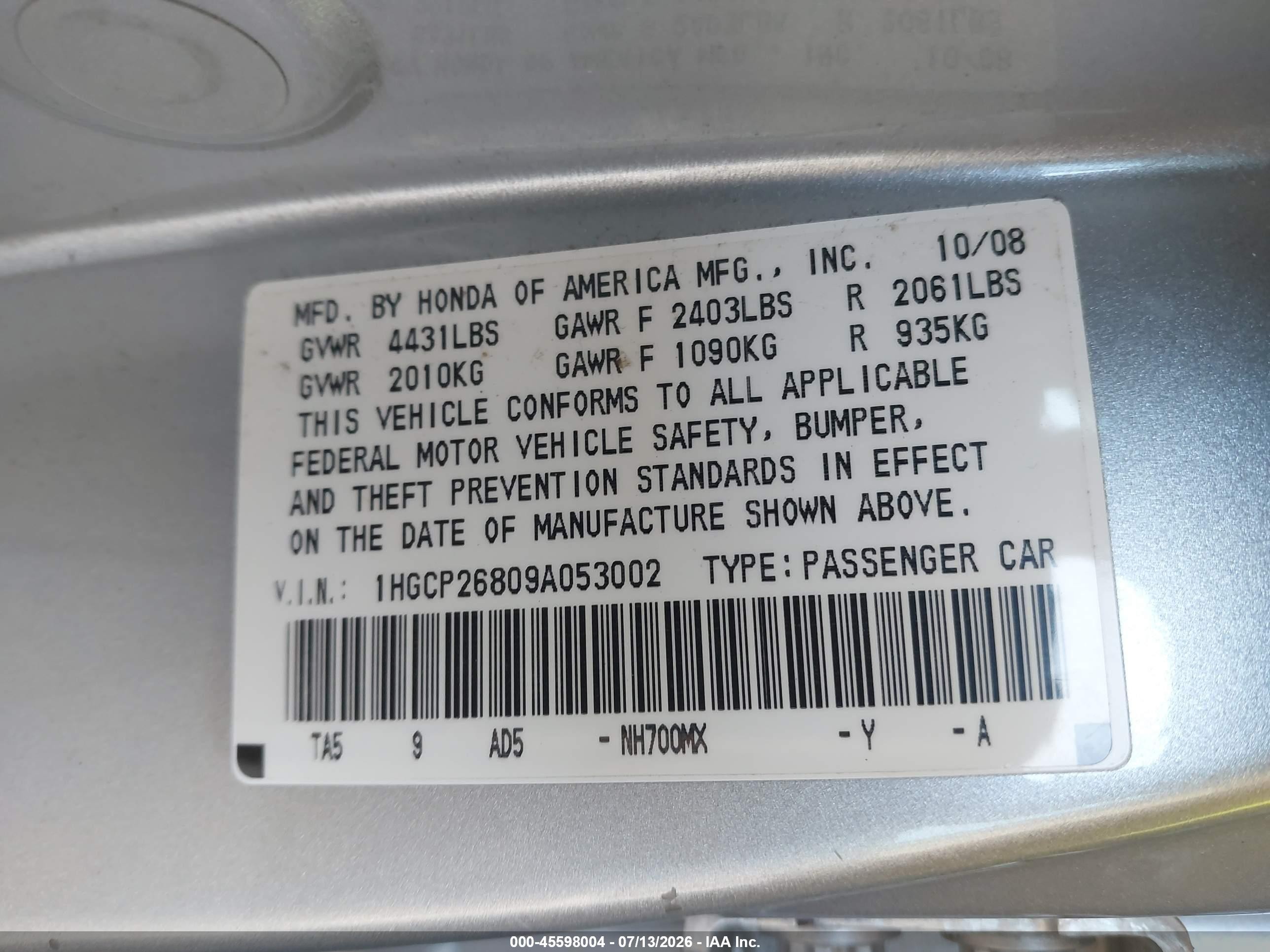 2009 Honda Accord 2.4 Ex-l Silver vin: 1HGCP26809A053002
