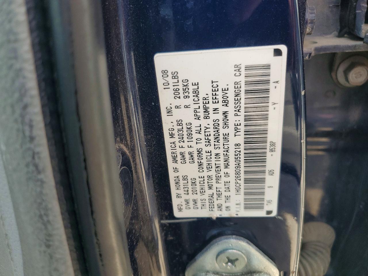 2009 Honda Accord Exl Blue vin: 1HGCP26809A055218