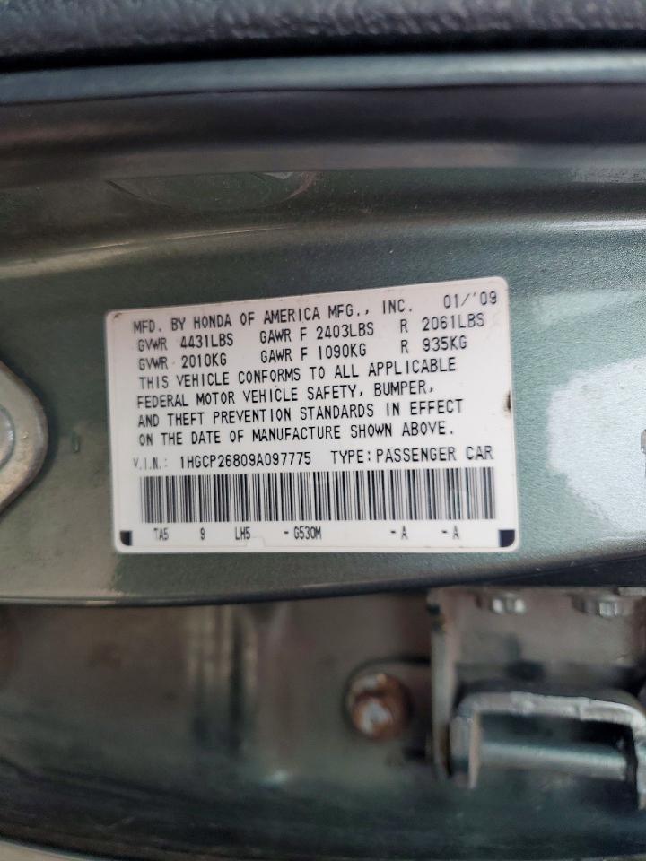 2009 Honda Accord Exl Green vin: 1HGCP26809A097775