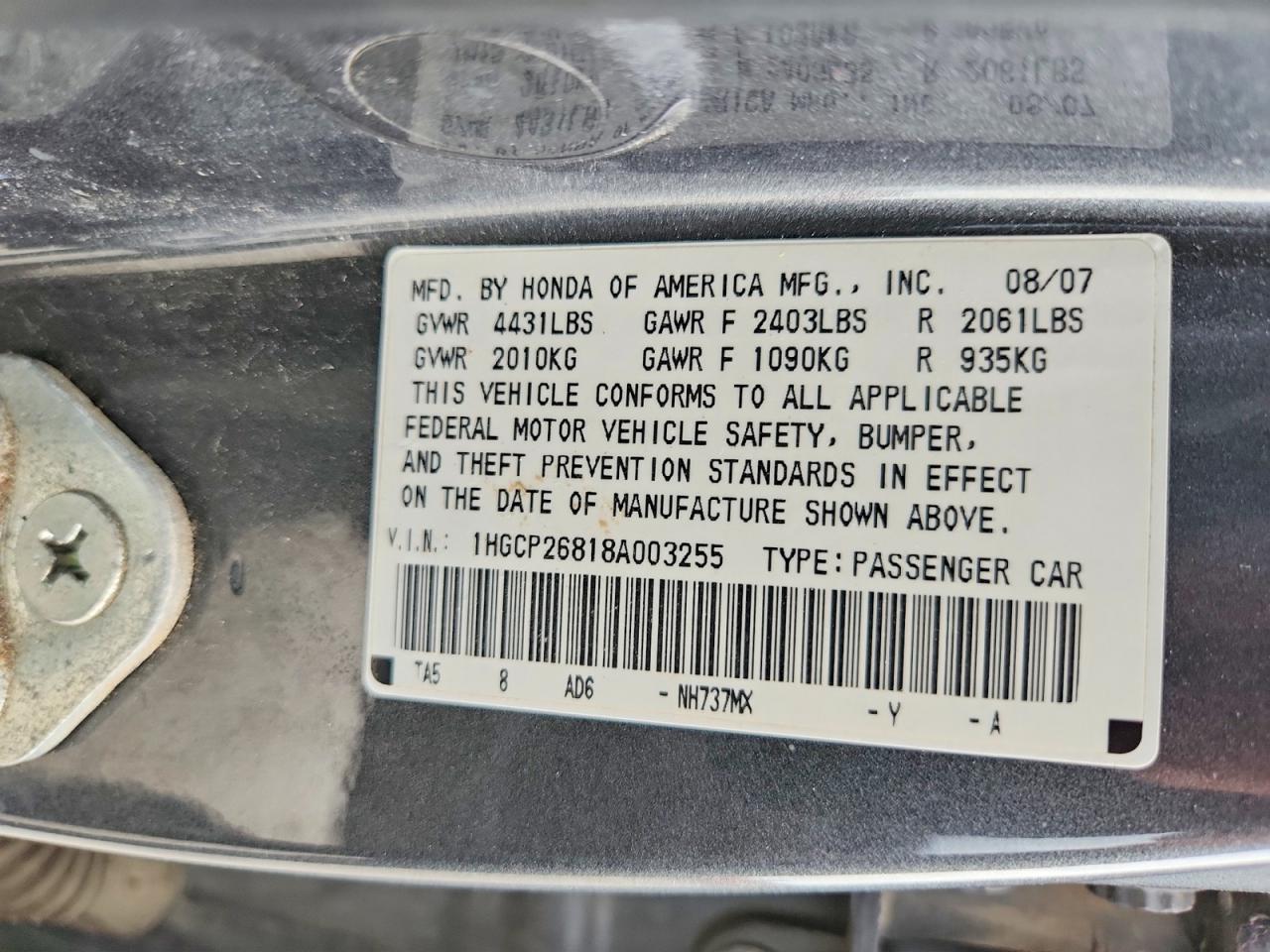 2008 Honda Accord Exl Gray vin: 1HGCP26818A003255