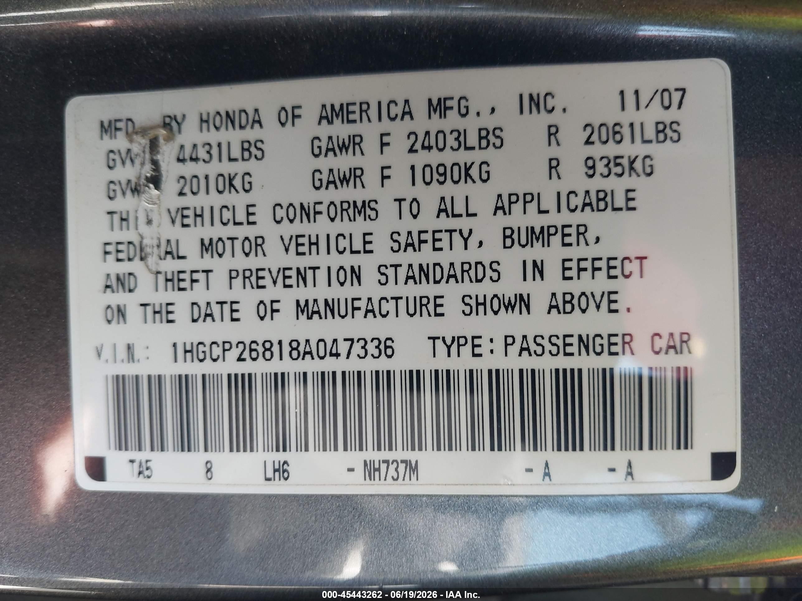 2008 Honda Accord 2.4 Ex-l Black vin: 1HGCP26818A047336