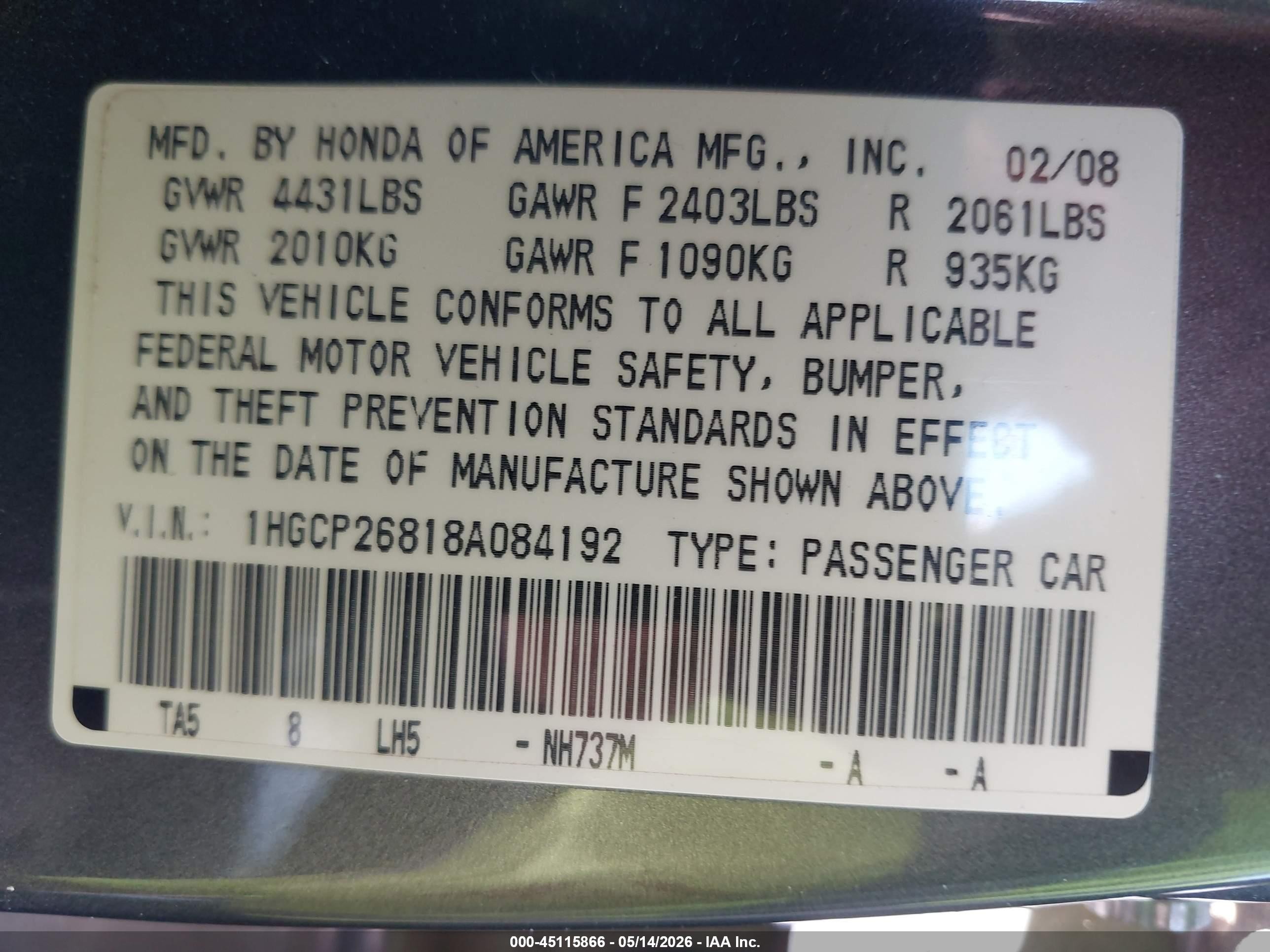 2008 Honda Accord 2.4 Ex-l Gray vin: 1HGCP26818A084192
