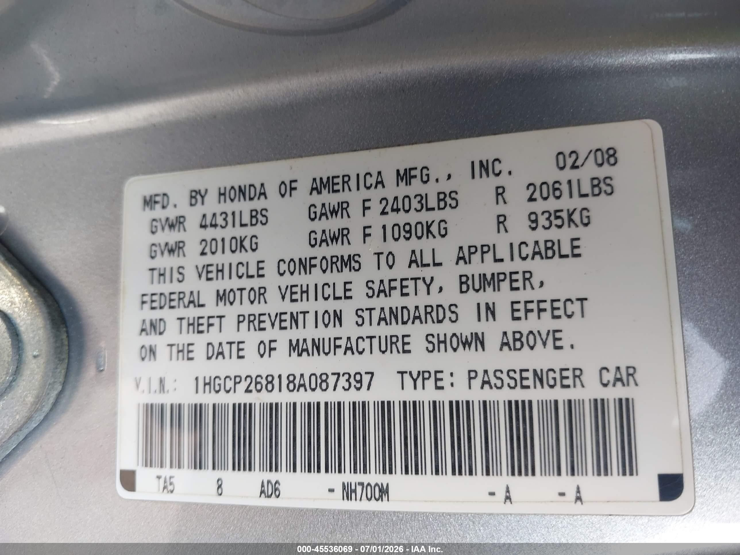 2008 Honda Accord 2.4 Ex-l Silver vin: 1HGCP26818A087397