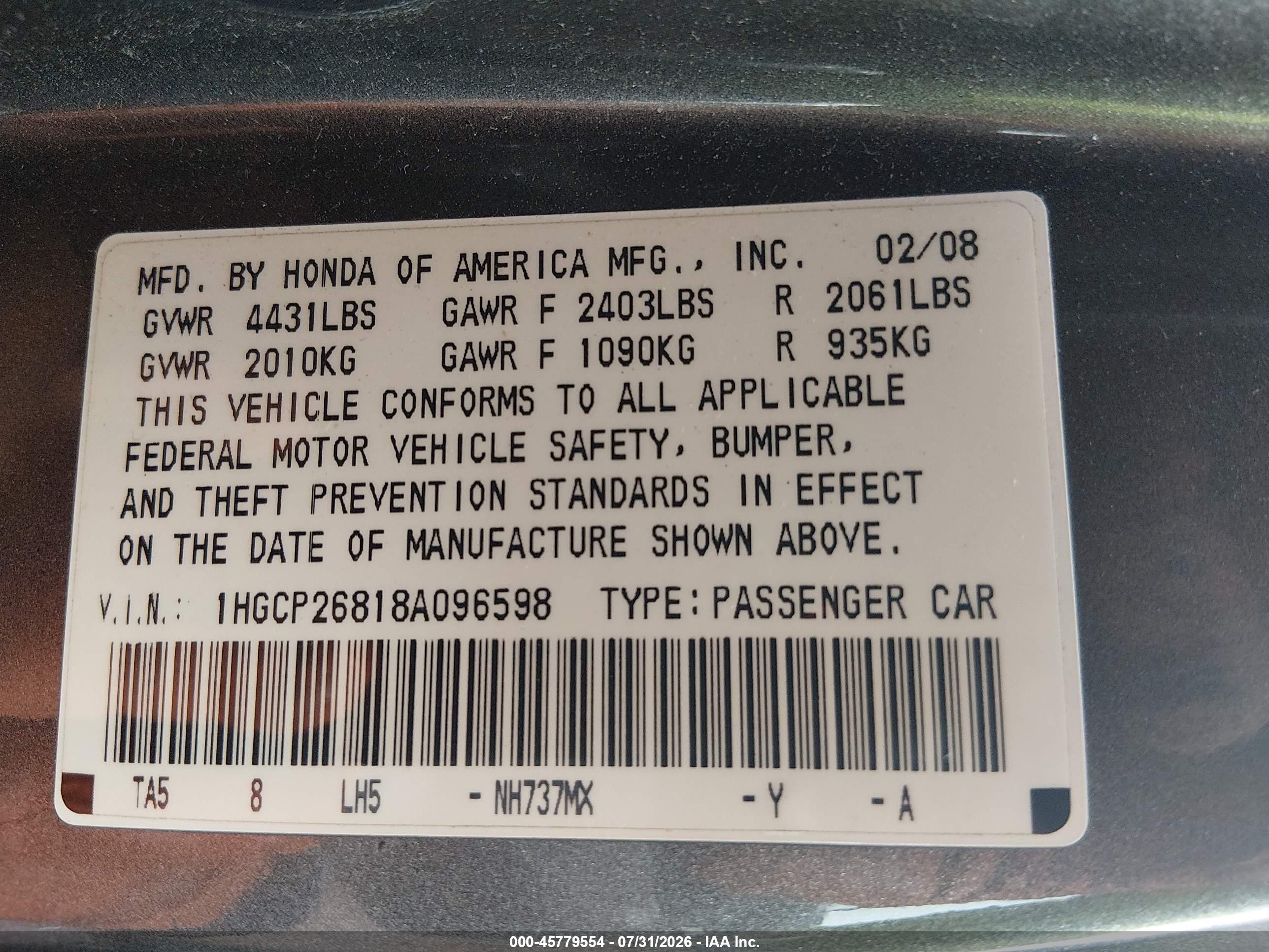 2008 Honda Accord 2.4 Ex-l Gray vin: 1HGCP26818A096598