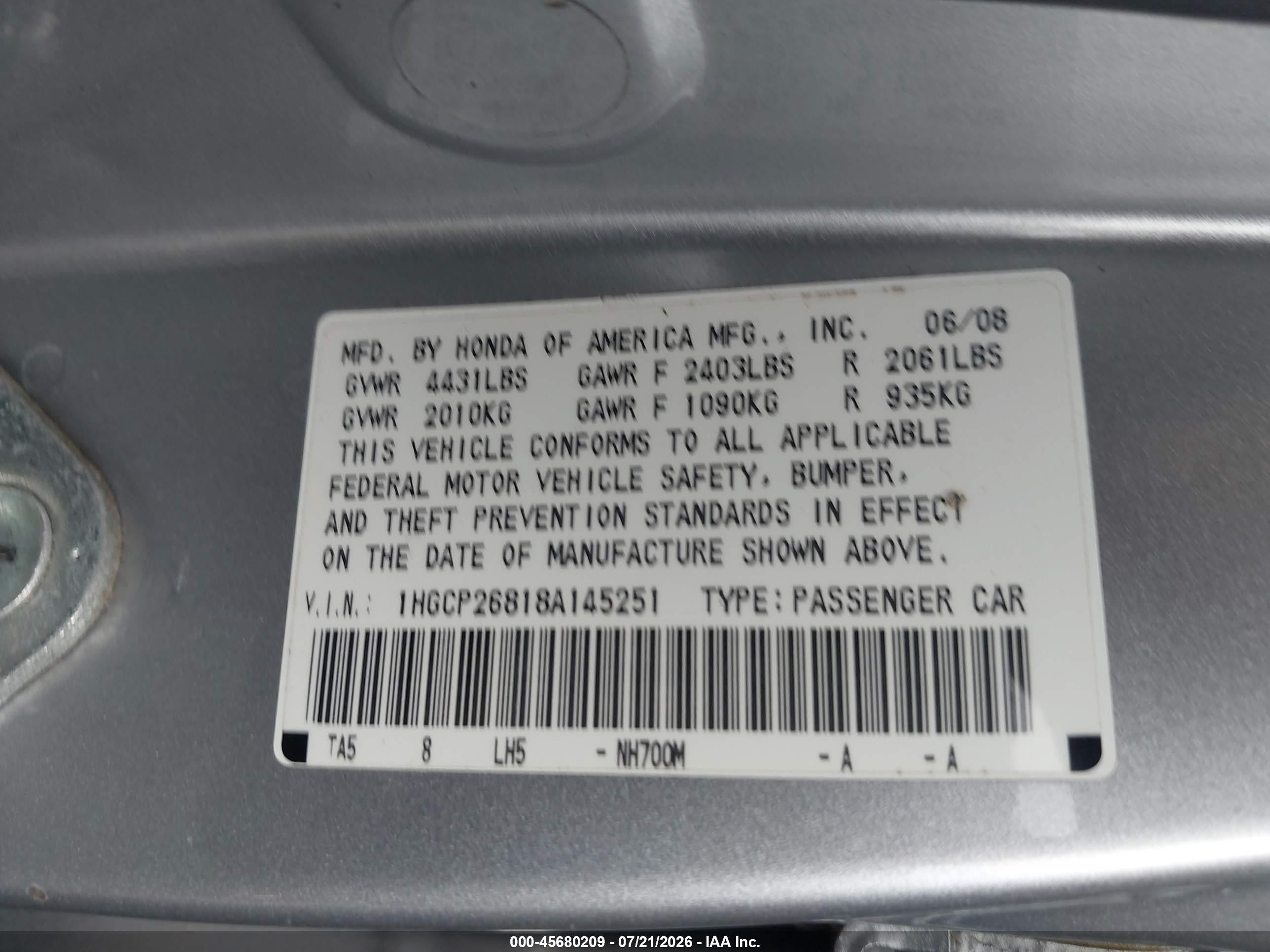 2008 Honda Accord 2.4 Ex-l Silver vin: 1HGCP26818A145251