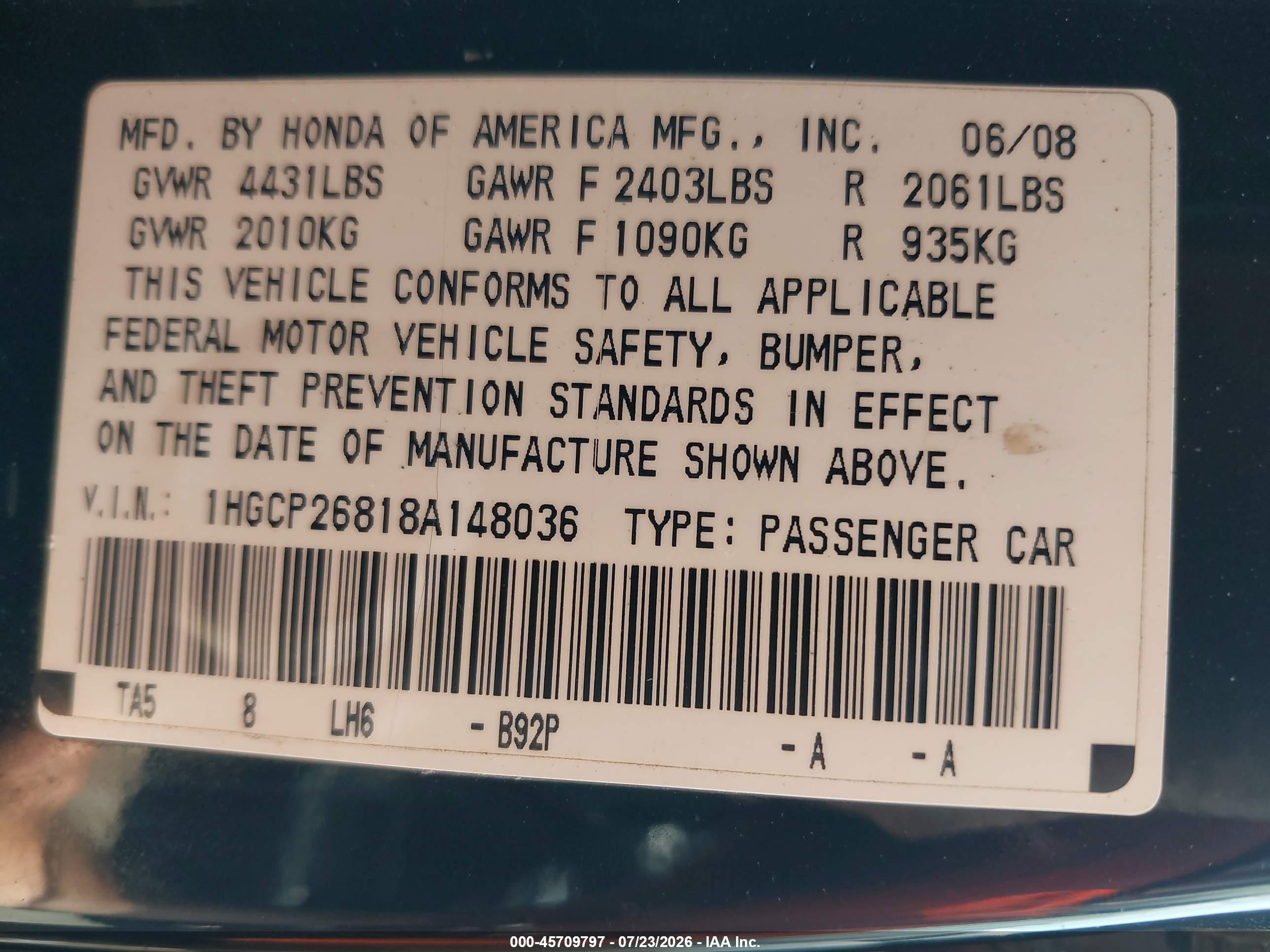 2008 Honda Accord 2.4 Ex-l Черный vin: 1HGCP26818A148036