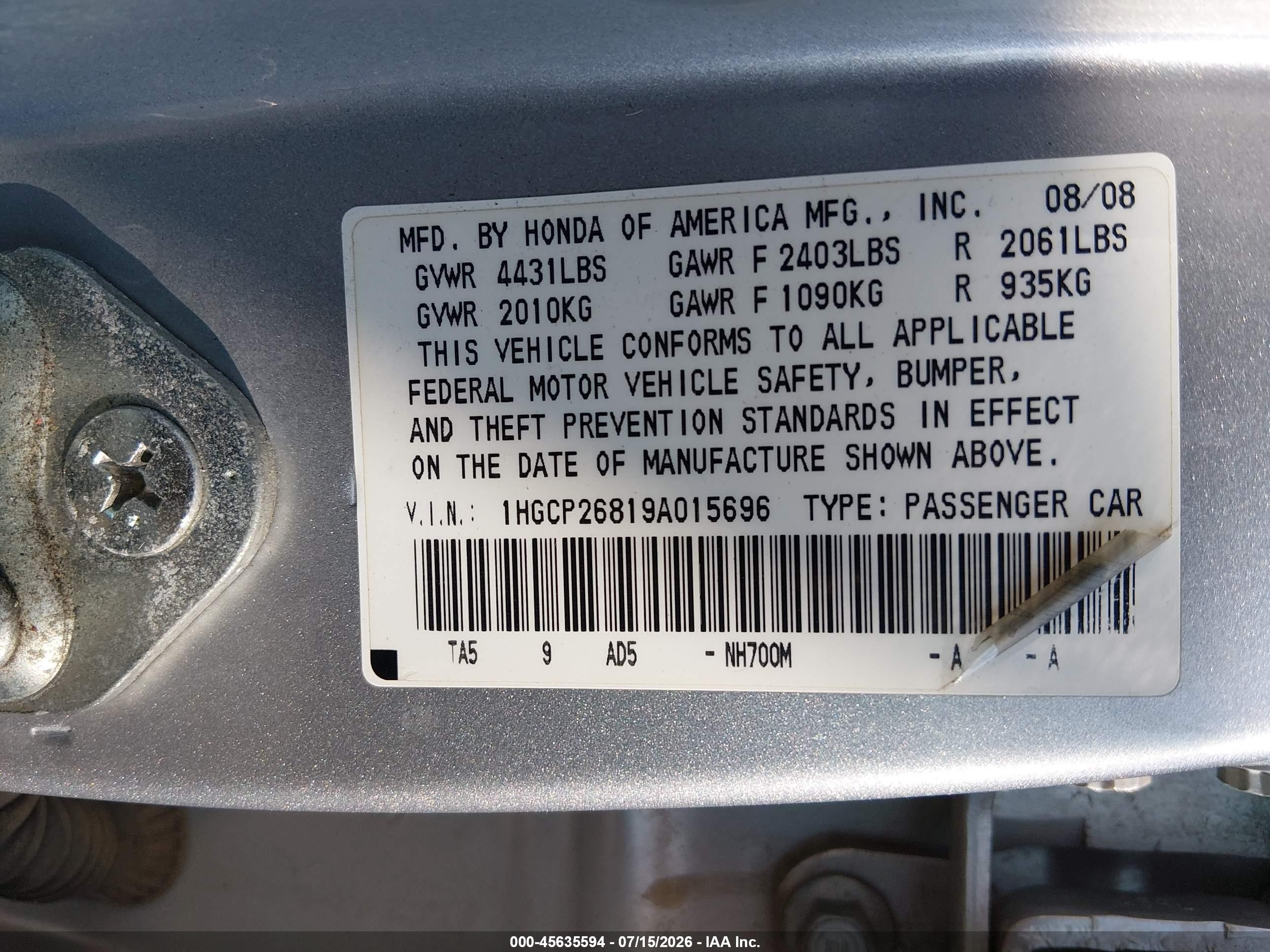 2009 Honda Accord 2.4 Ex-l Silver vin: 1HGCP26819A015696