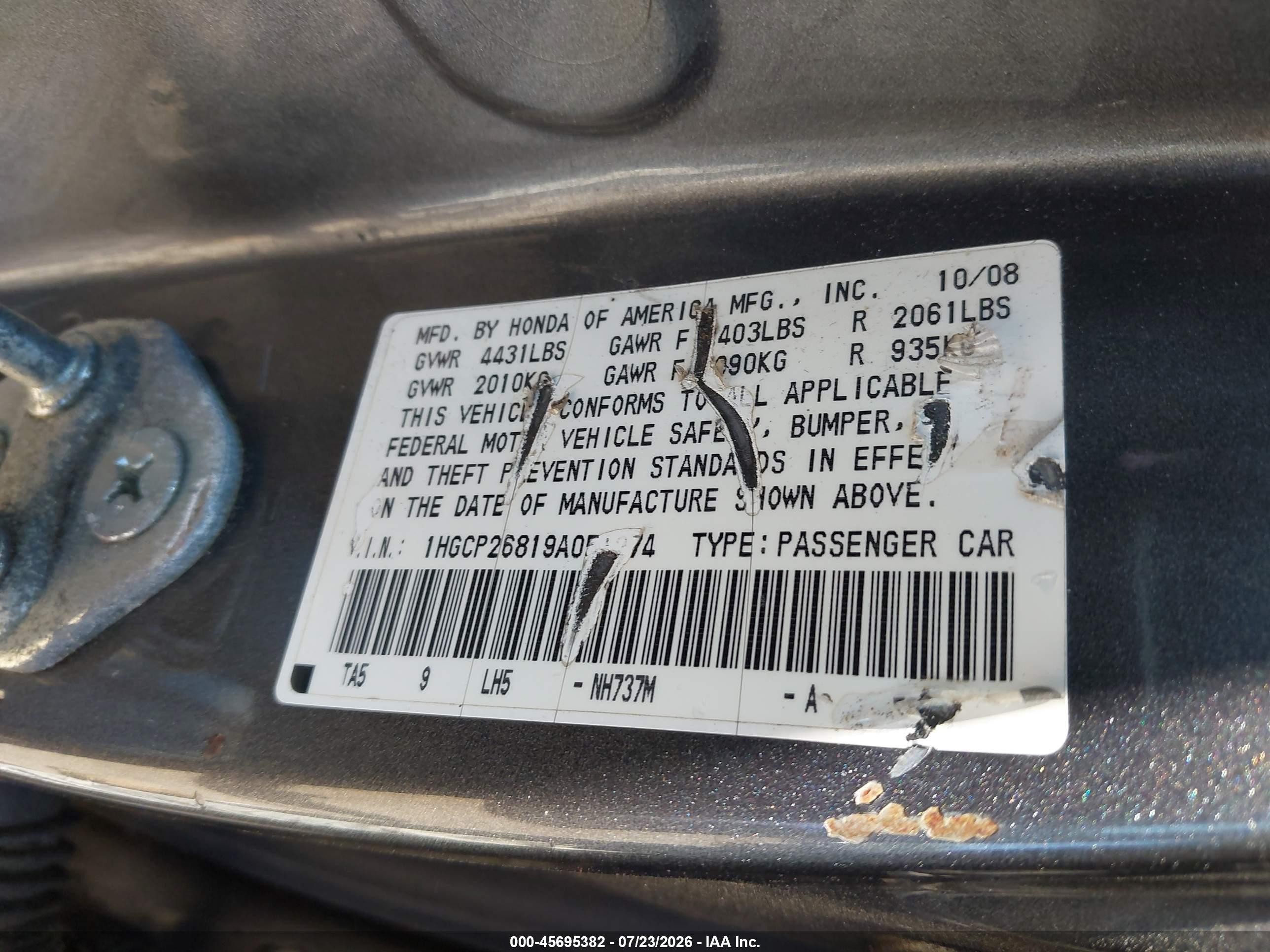2009 Honda Accord 2.4 Ex-l Gray vin: 1HGCP26819A051274