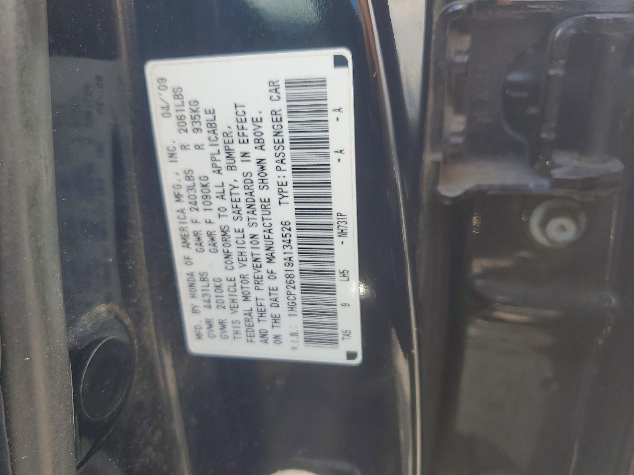 2009 Honda Accord Exl Black vin: 1HGCP26819A134526