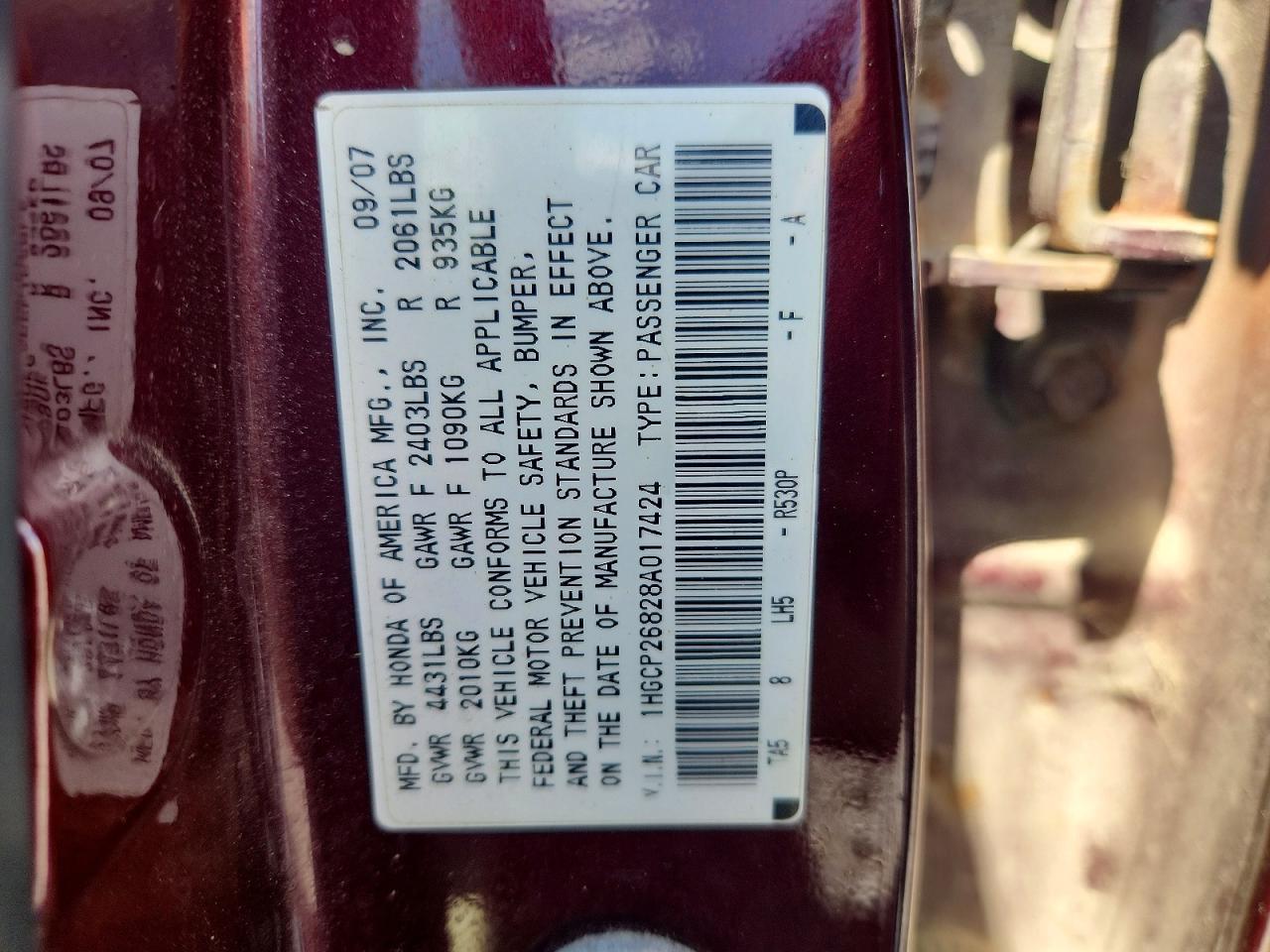 2008 Honda Accord Exl Maroon vin: 1HGCP26828A017424