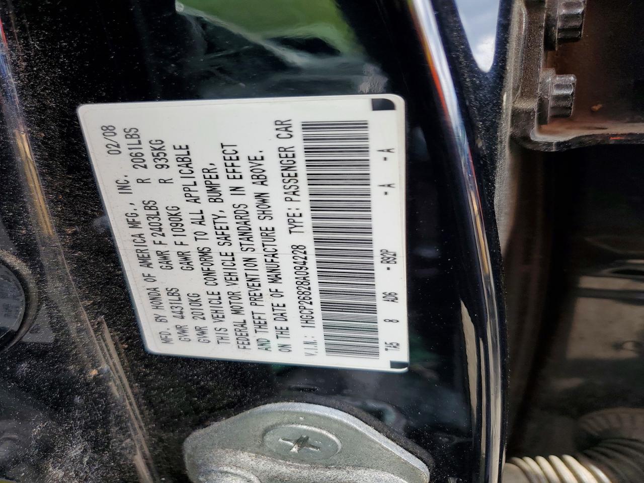 2008 Honda Accord Exl Black vin: 1HGCP26828A094228