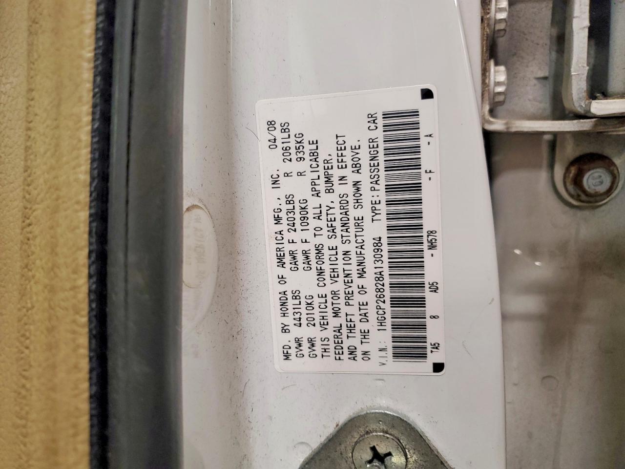 2008 Honda Accord Exl White vin: 1HGCP26828A130984