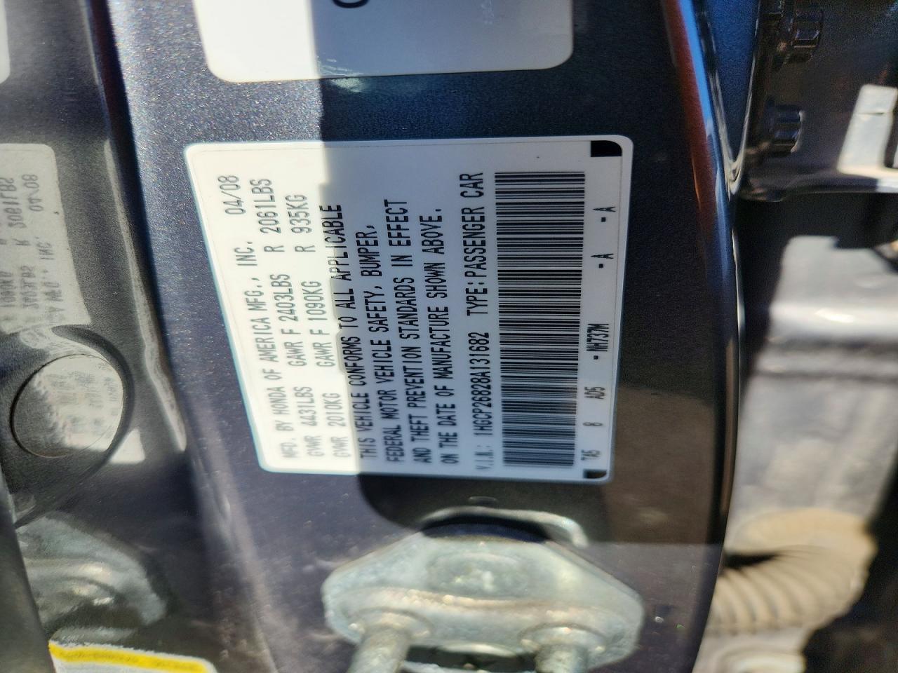 2008 Honda Accord Exl Gray vin: 1HGCP26828A131682