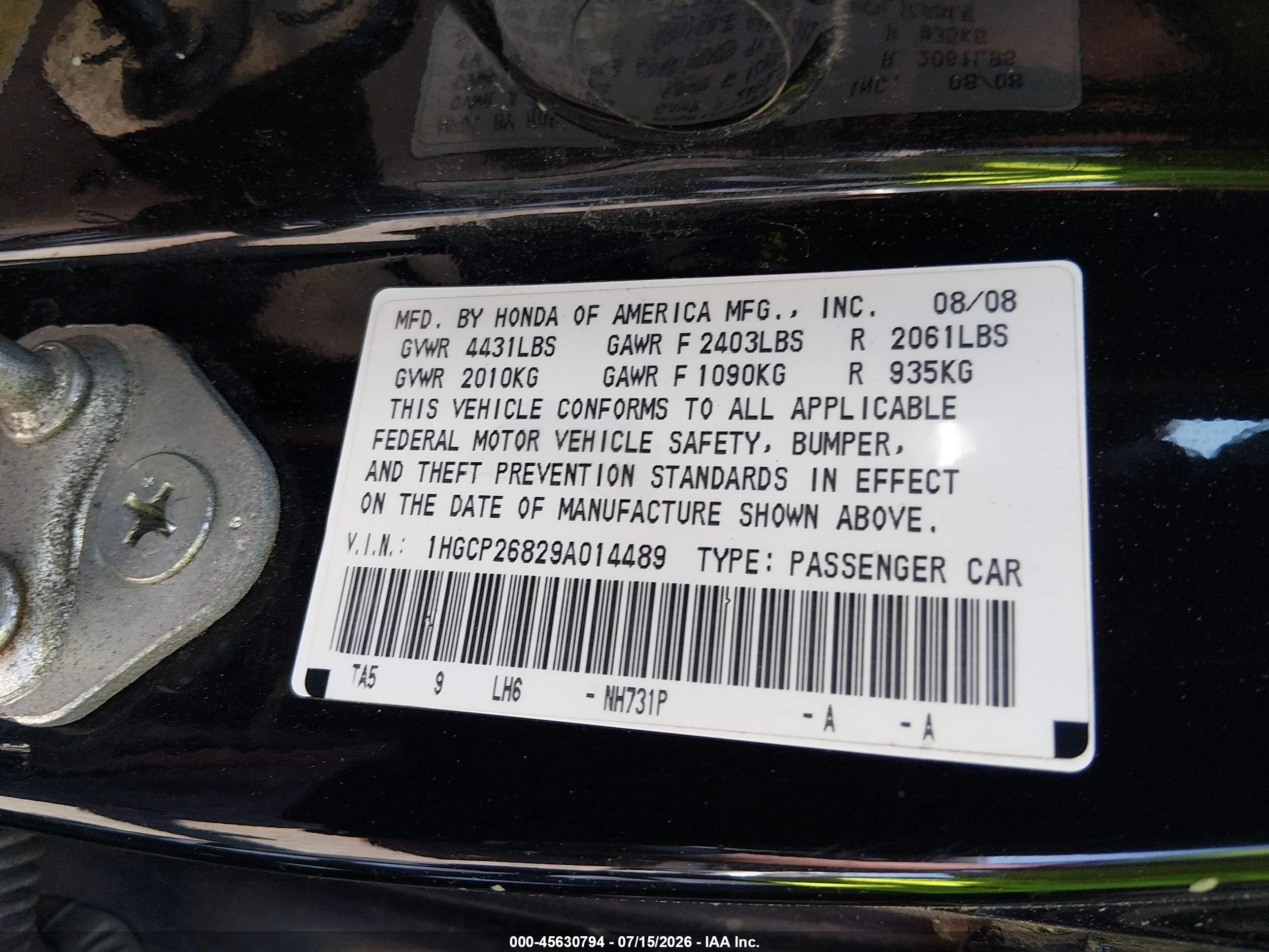 2009 Honda Accord 2.4 Ex-l Black vin: 1HGCP26829A014489