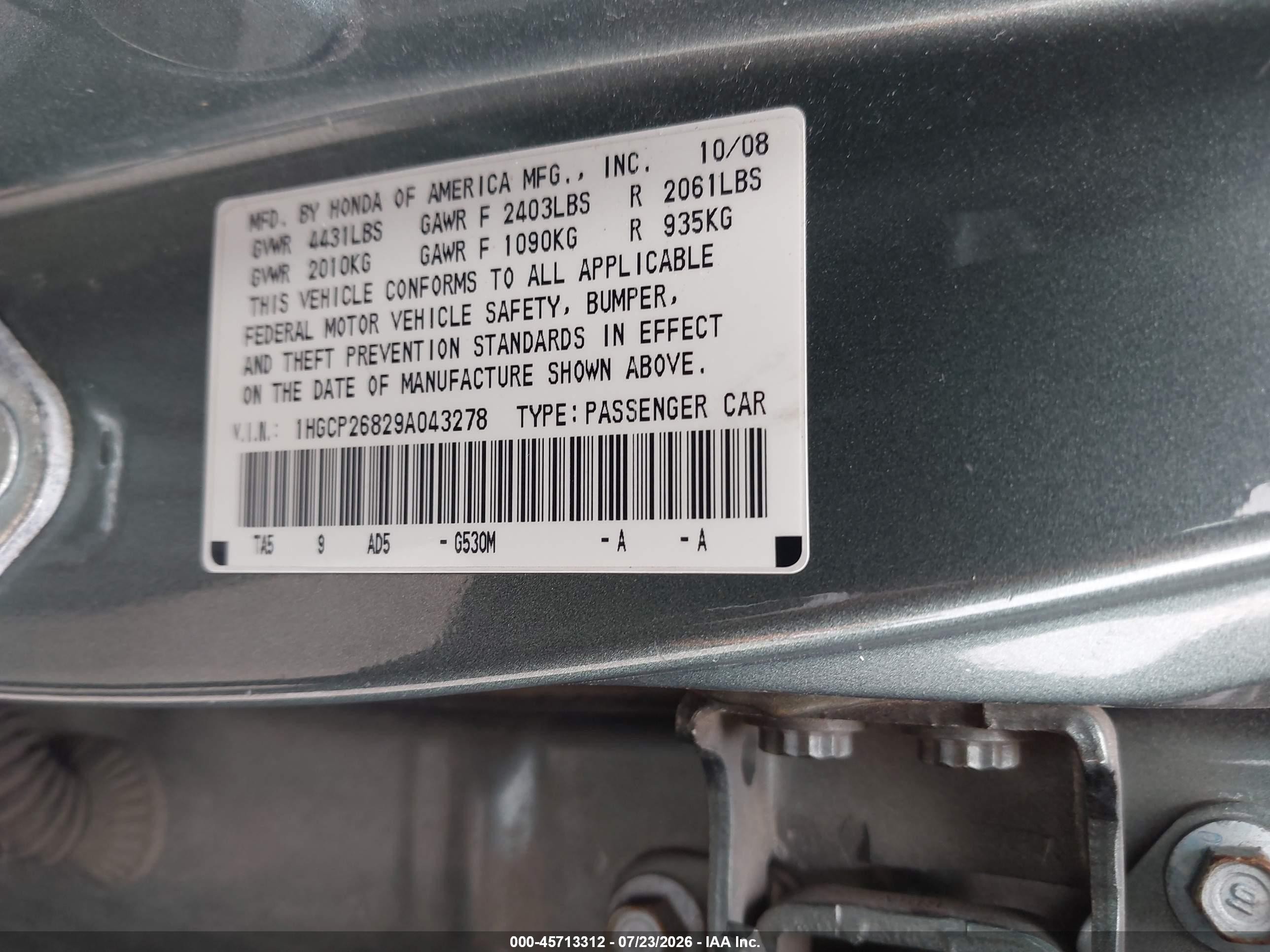 2009 Honda Accord 2.4 Ex-l Green vin: 1HGCP26829A043278