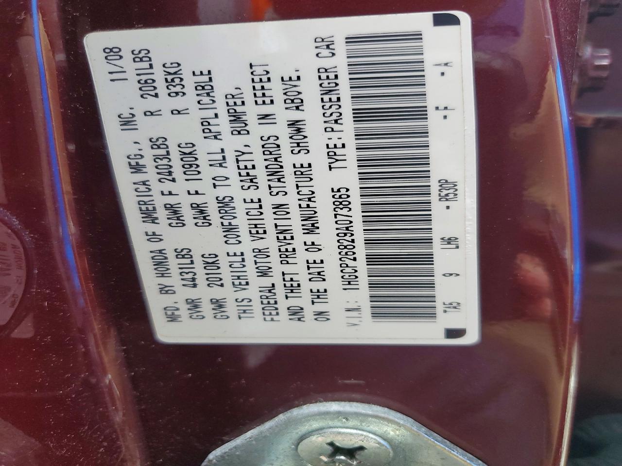 2009 Honda Accord Exl Maroon vin: 1HGCP26829A073865