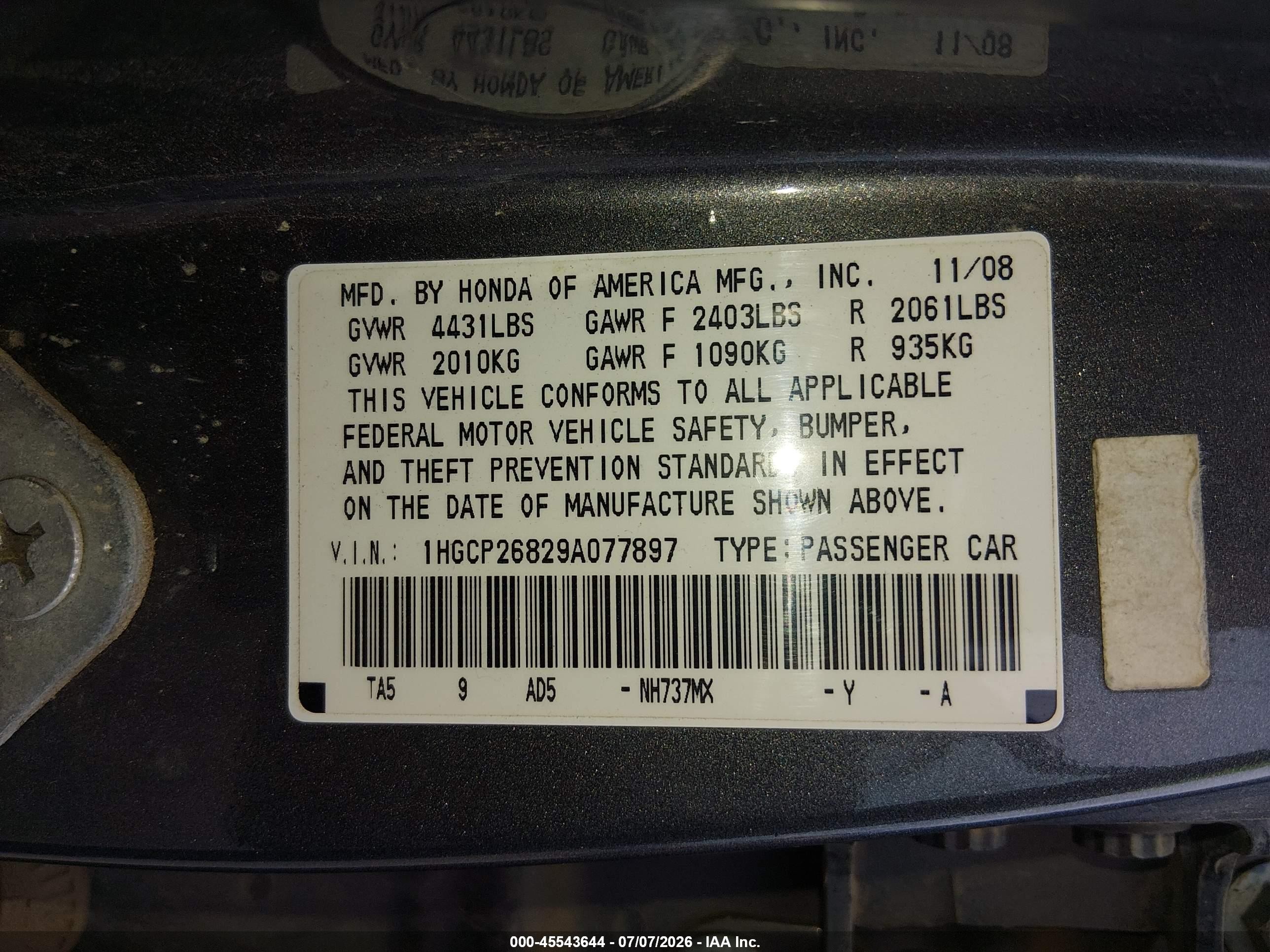 2009 Honda Accord 2.4 Ex-l Gray vin: 1HGCP26829A077897