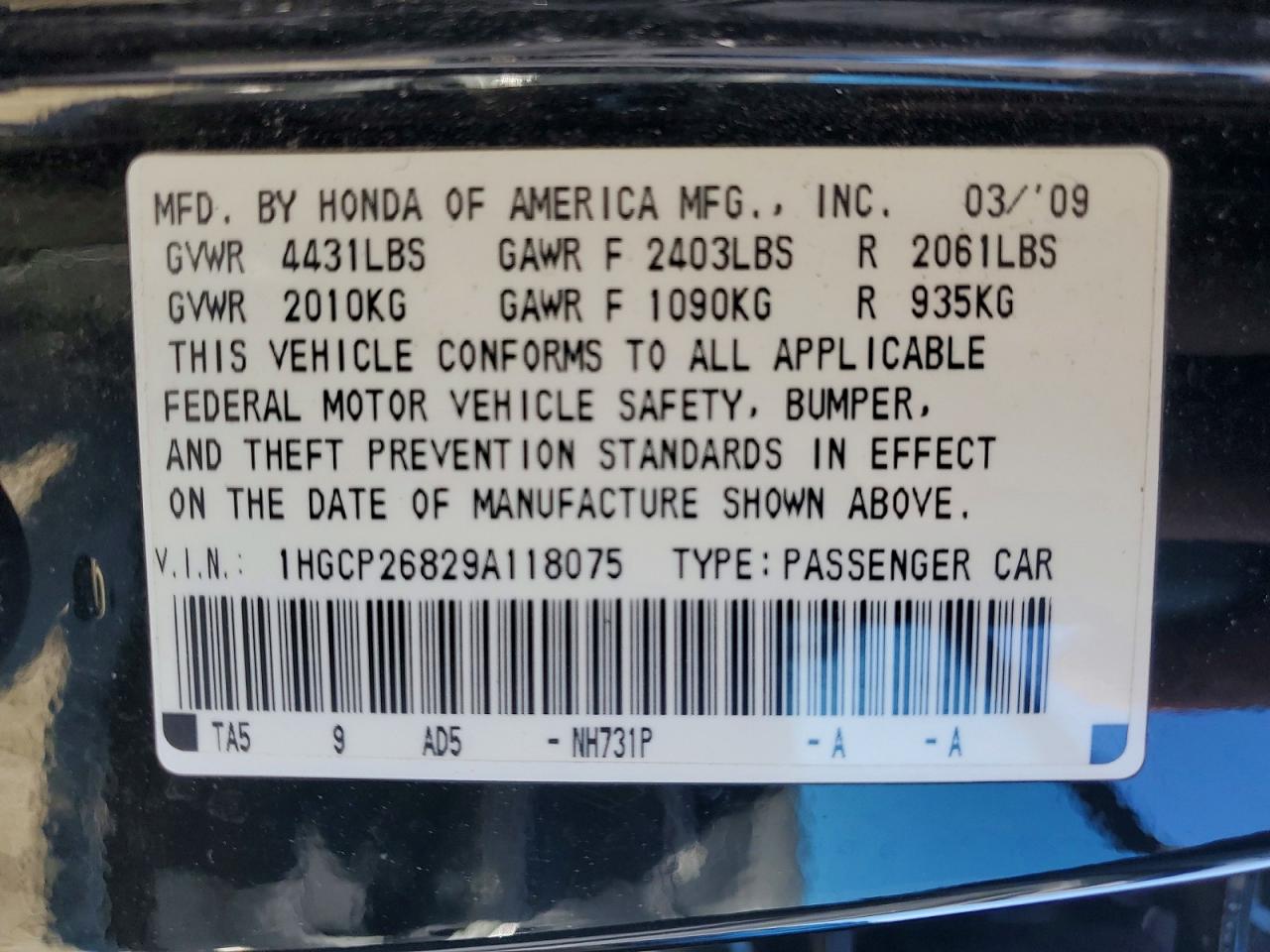 2009 Honda Accord Exl Black vin: 1HGCP26829A118075