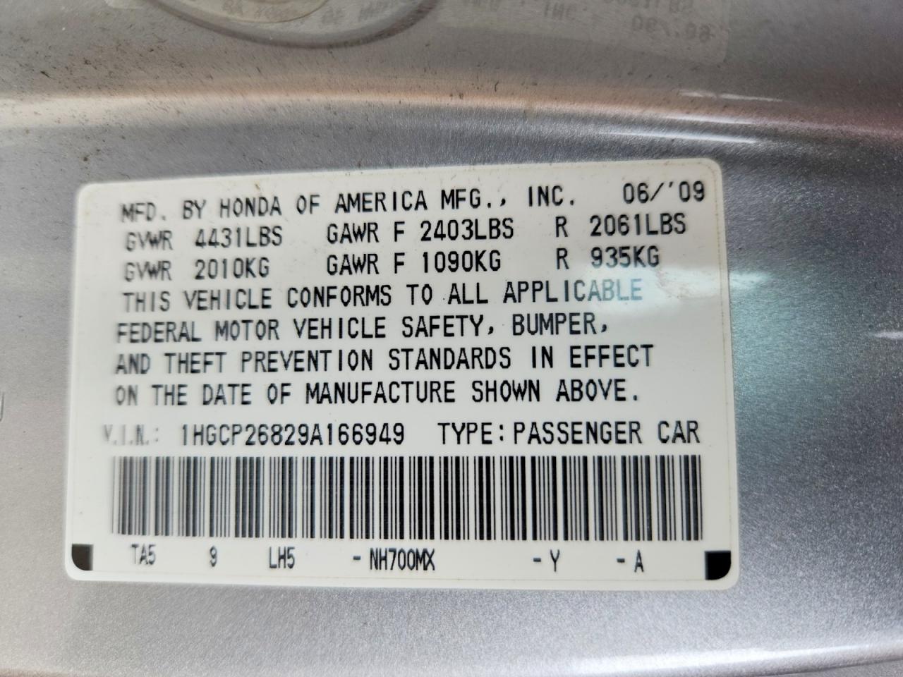 2009 Honda Accord Exl Gray vin: 1HGCP26829A166949
