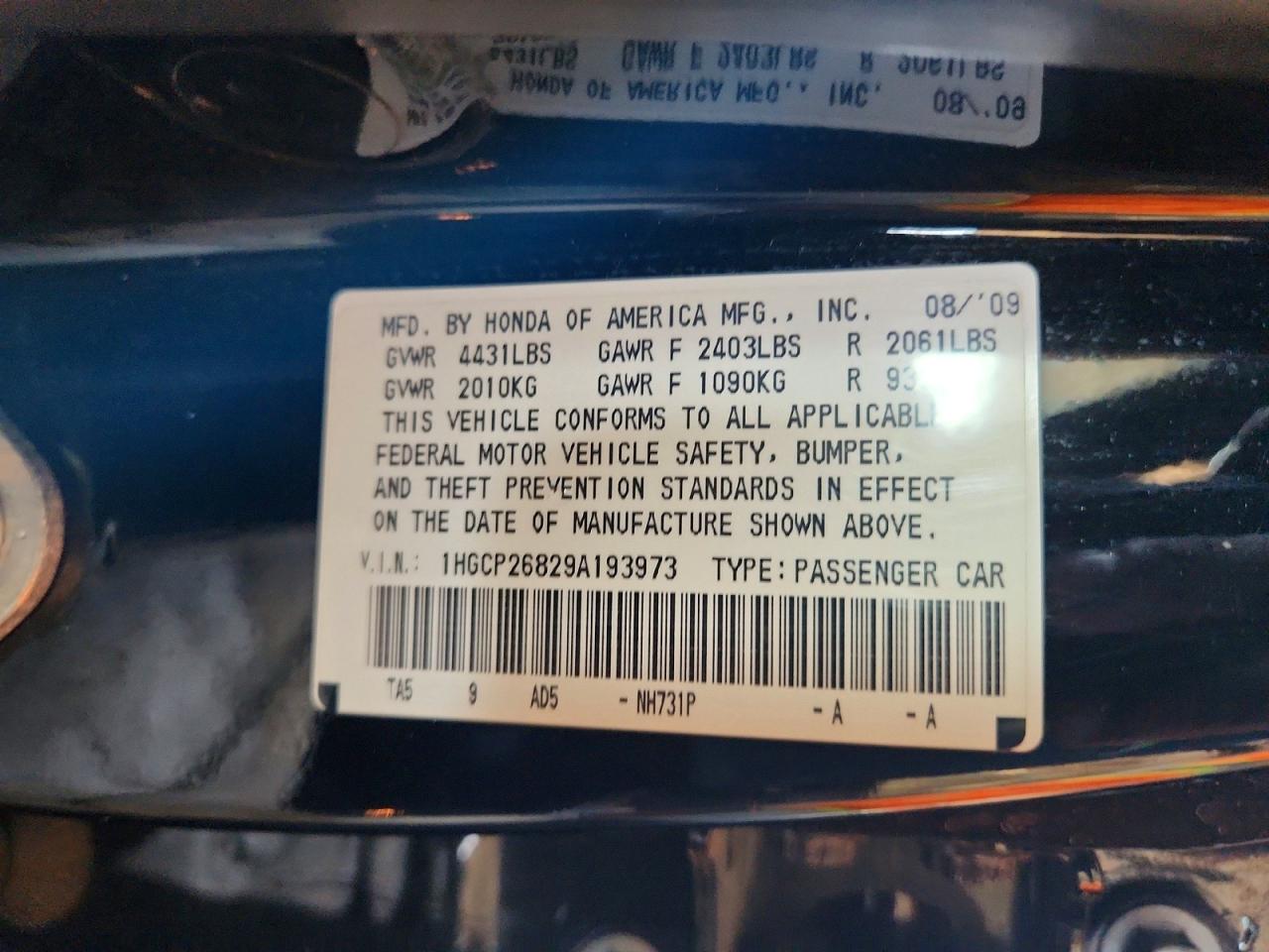 2009 Honda Accord Exl Black vin: 1HGCP26829A193973