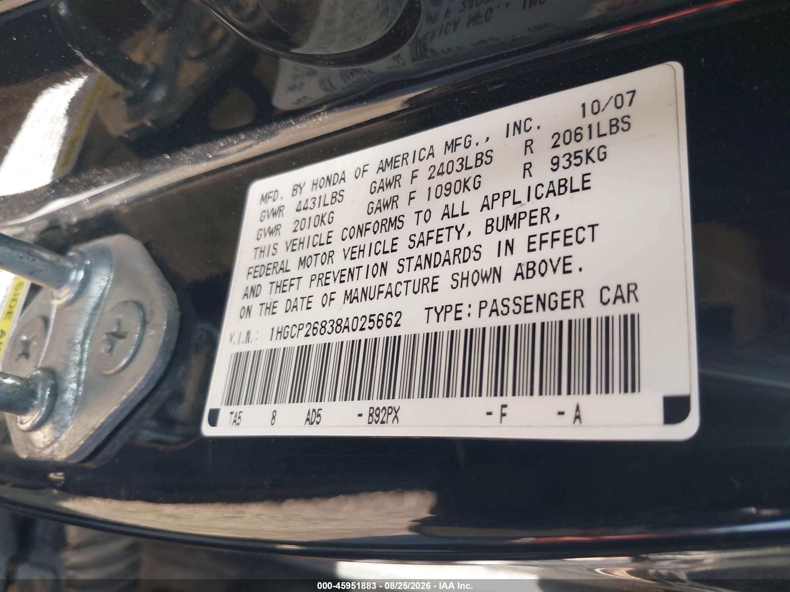 2008 Honda Accord 2.4 Ex-l Black vin: 1HGCP26838A025662