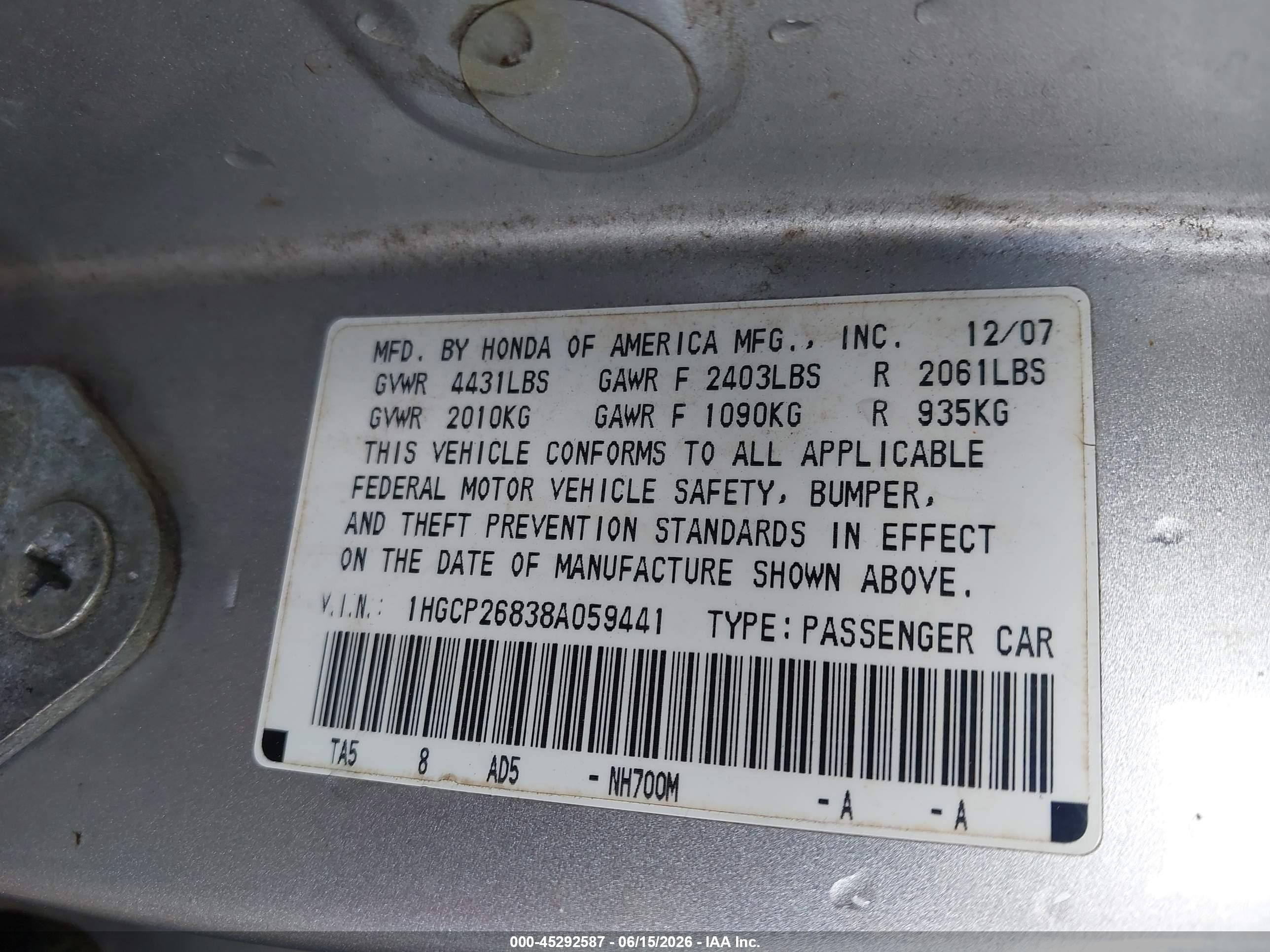 2008 Honda Accord 2.4 Ex-l Silver vin: 1HGCP26838A059441