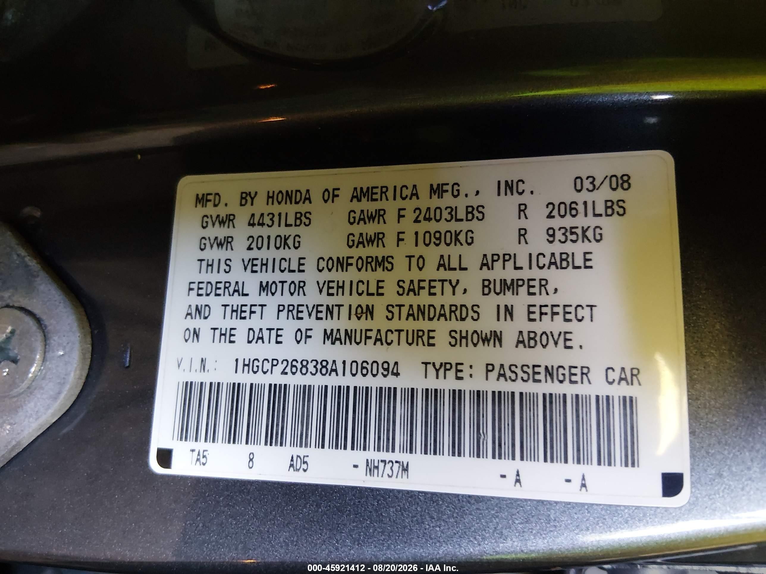 2008 Honda Accord 2.4 Ex-l Brown vin: 1HGCP26838A106094