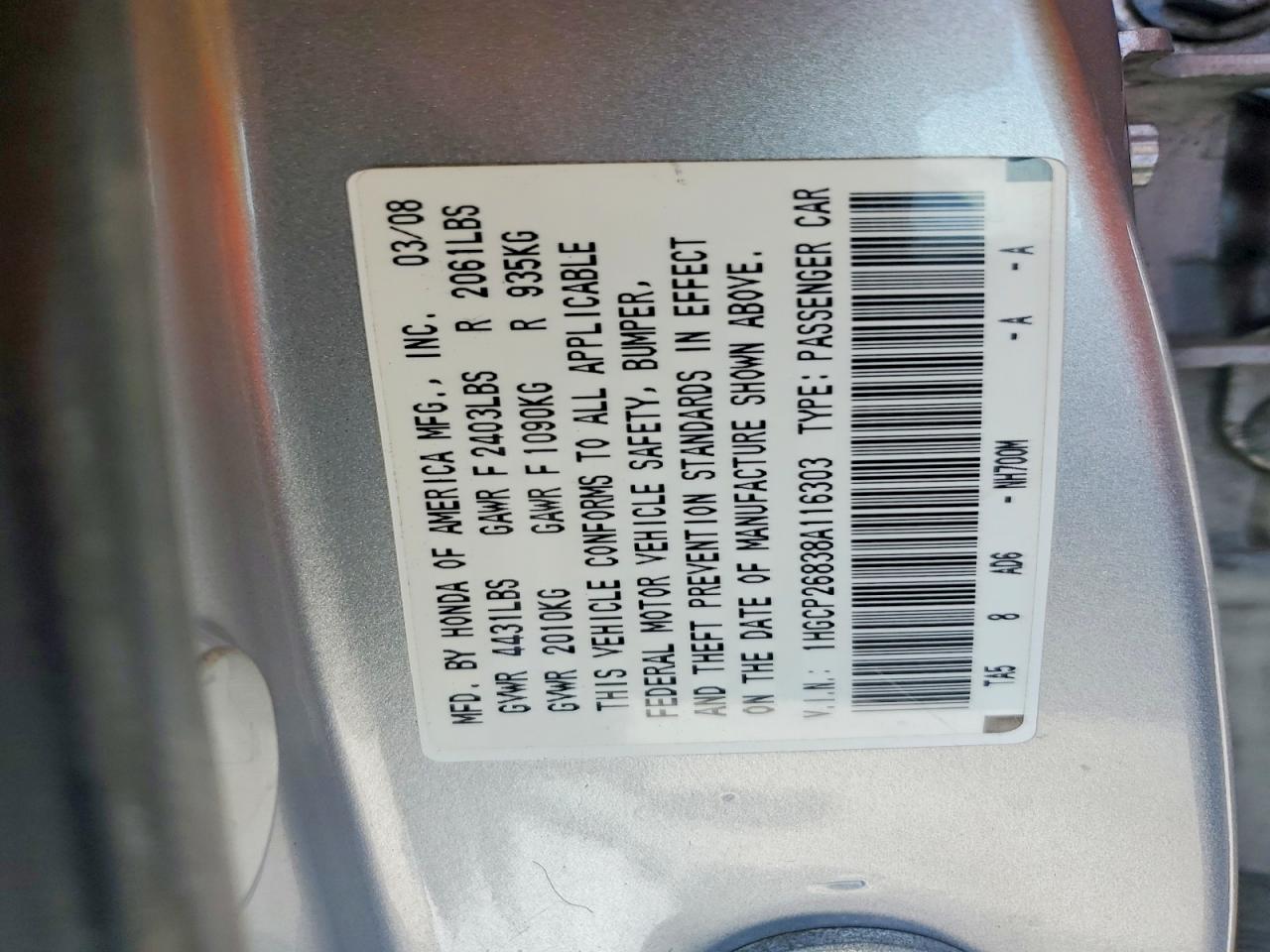 2008 Honda Accord Exl Silver vin: 1HGCP26838A116303