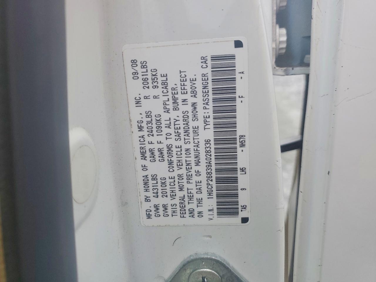 2009 Honda Accord Exl White vin: 1HGCP26839A028336