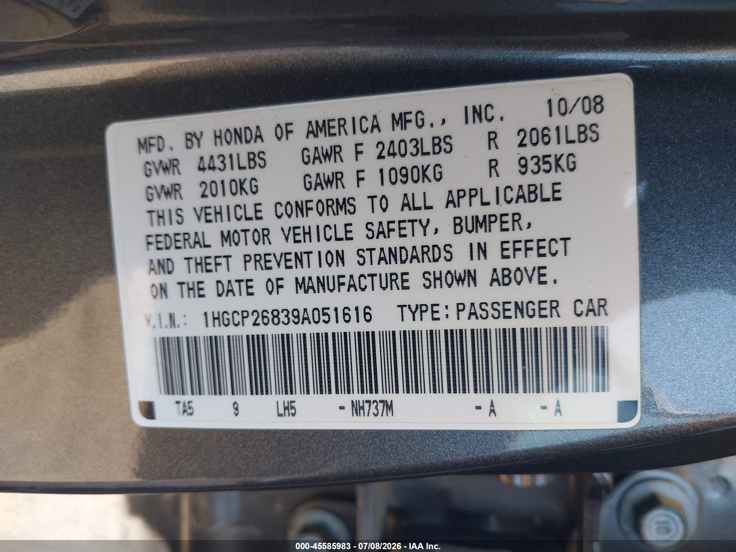 2009 Honda Accord 2.4 Ex-l Gray vin: 1HGCP26839A051616