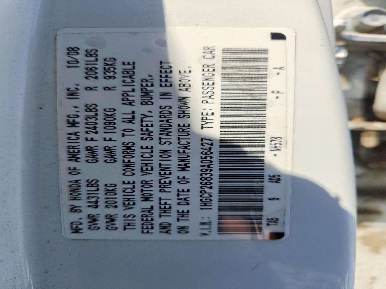 2009 Honda Accord Exl White vin: 1HGCP26839A056427