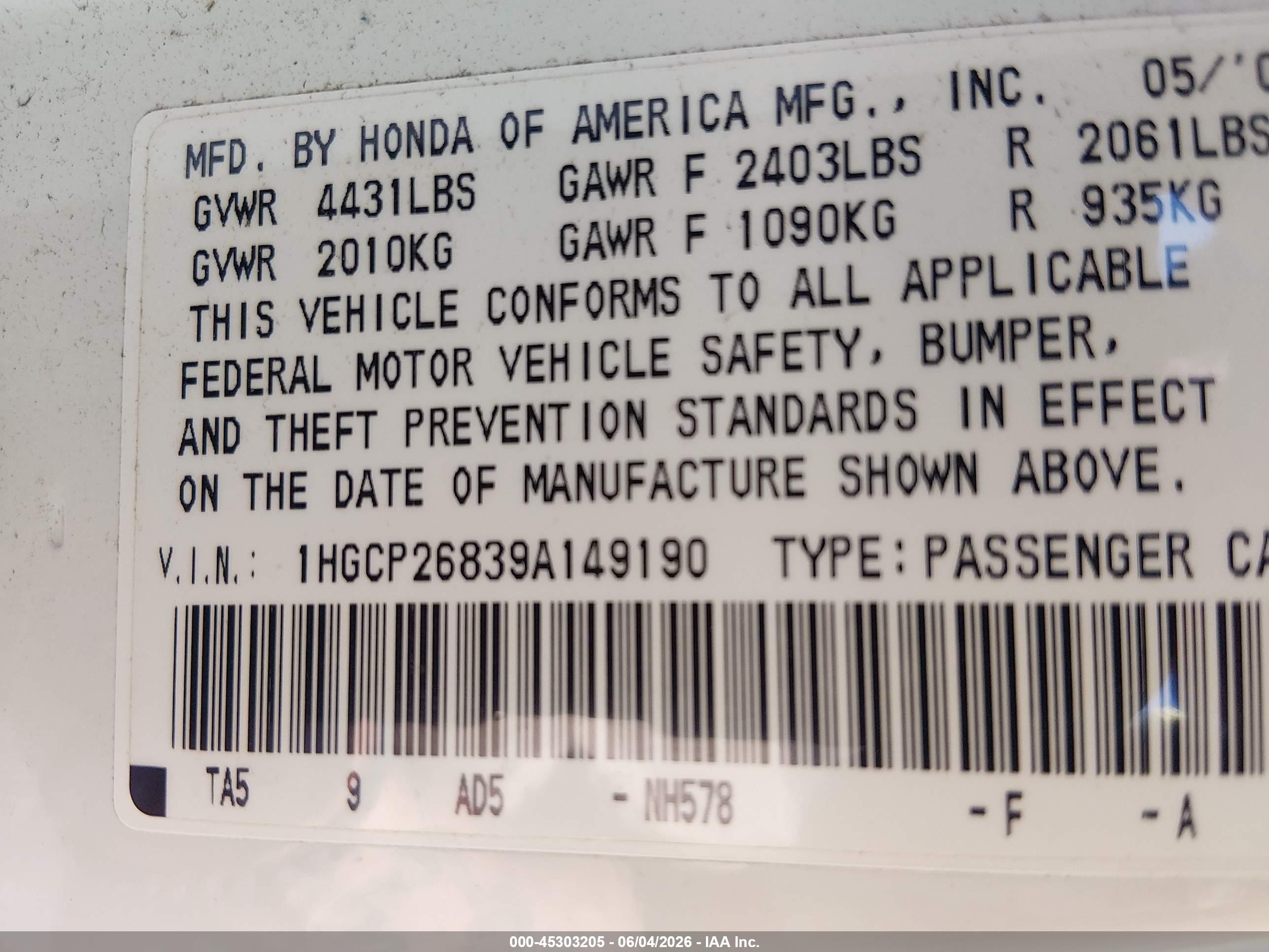 2009 Honda Accord 2.4 Ex-l White vin: 1HGCP26839A149190