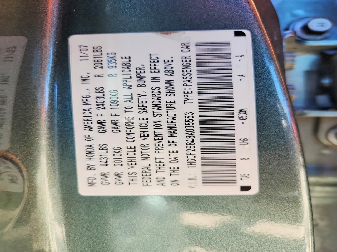 2008 Honda Accord Exl Green vin: 1HGCP26848A035553
