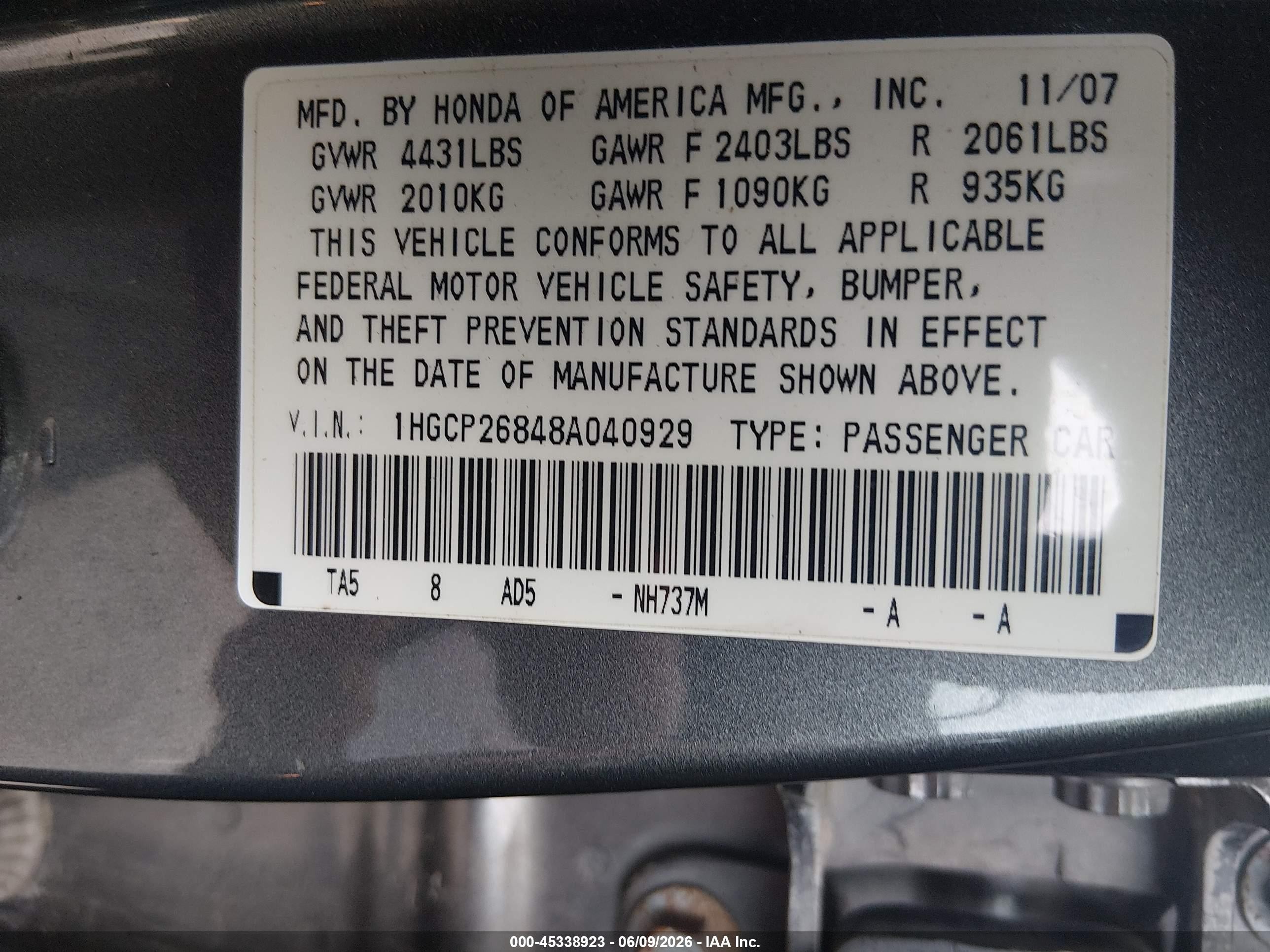 2008 Honda Accord 2.4 Ex-l Gray vin: 1HGCP26848A040929