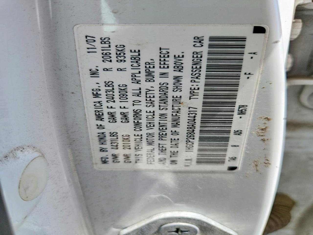 2008 Honda Accord Exl White vin: 1HGCP26848A044317