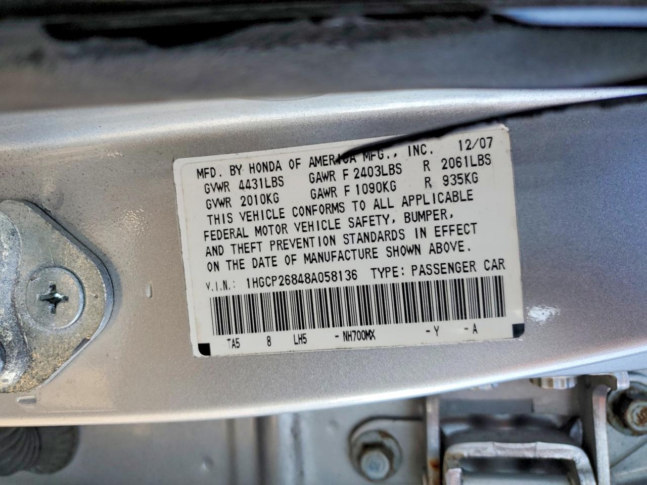 2008 Honda Accord Exl Silver vin: 1HGCP26848A058136