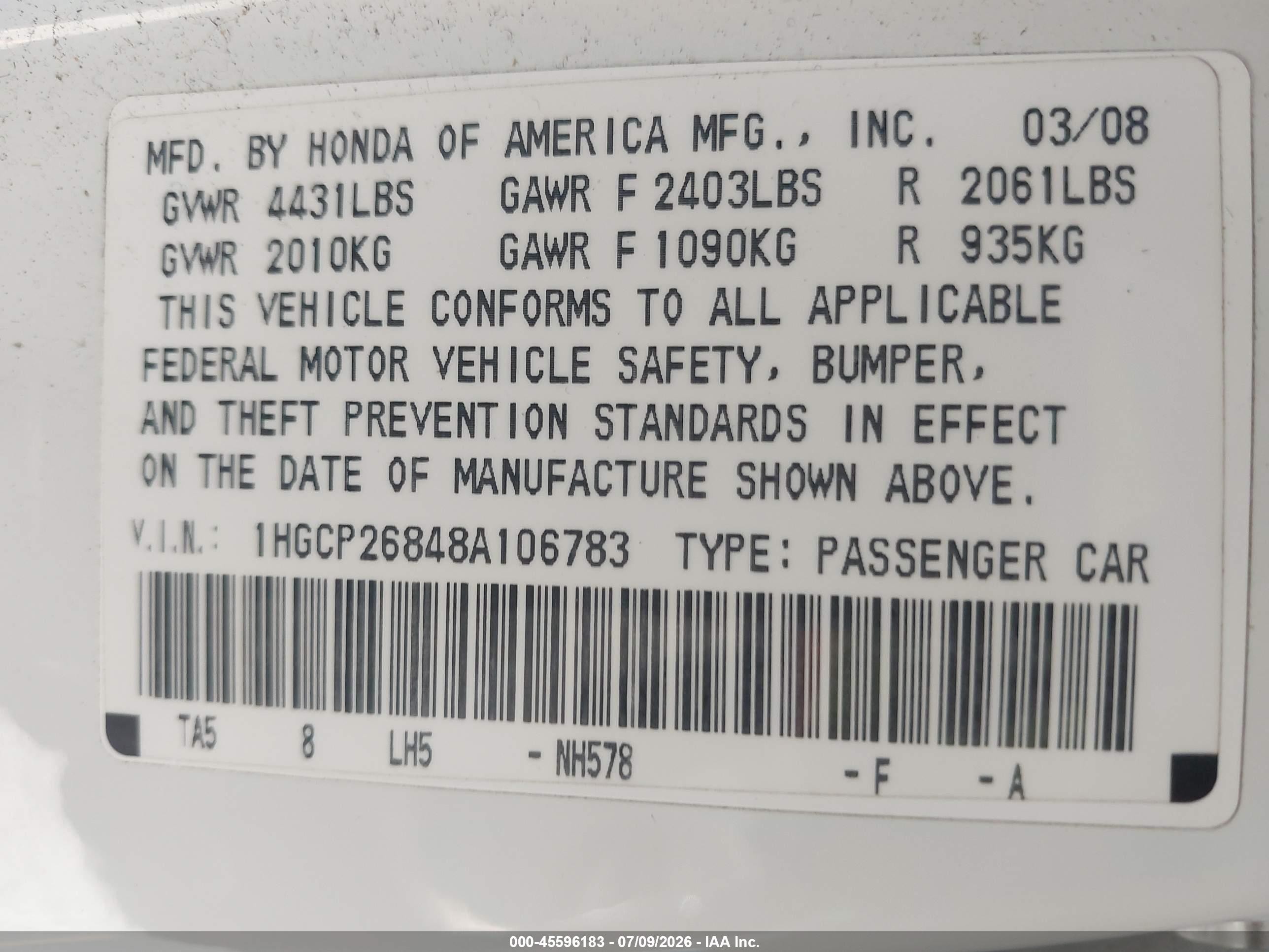 2008 Honda Accord 2.4 Ex-l White vin: 1HGCP26848A106783