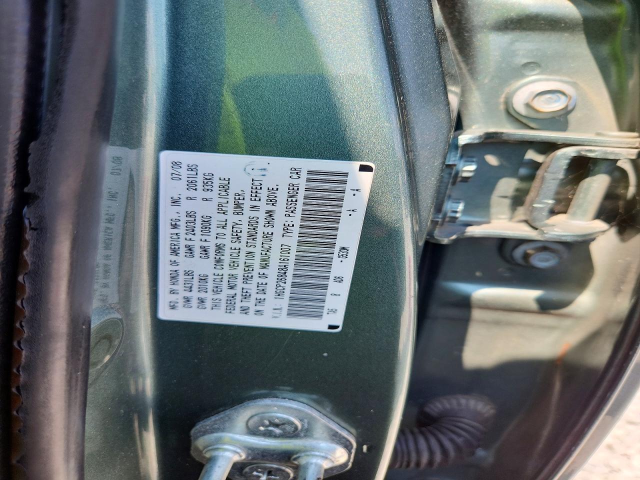 2008 Honda Accord Exl Green vin: 1HGCP26848A161007