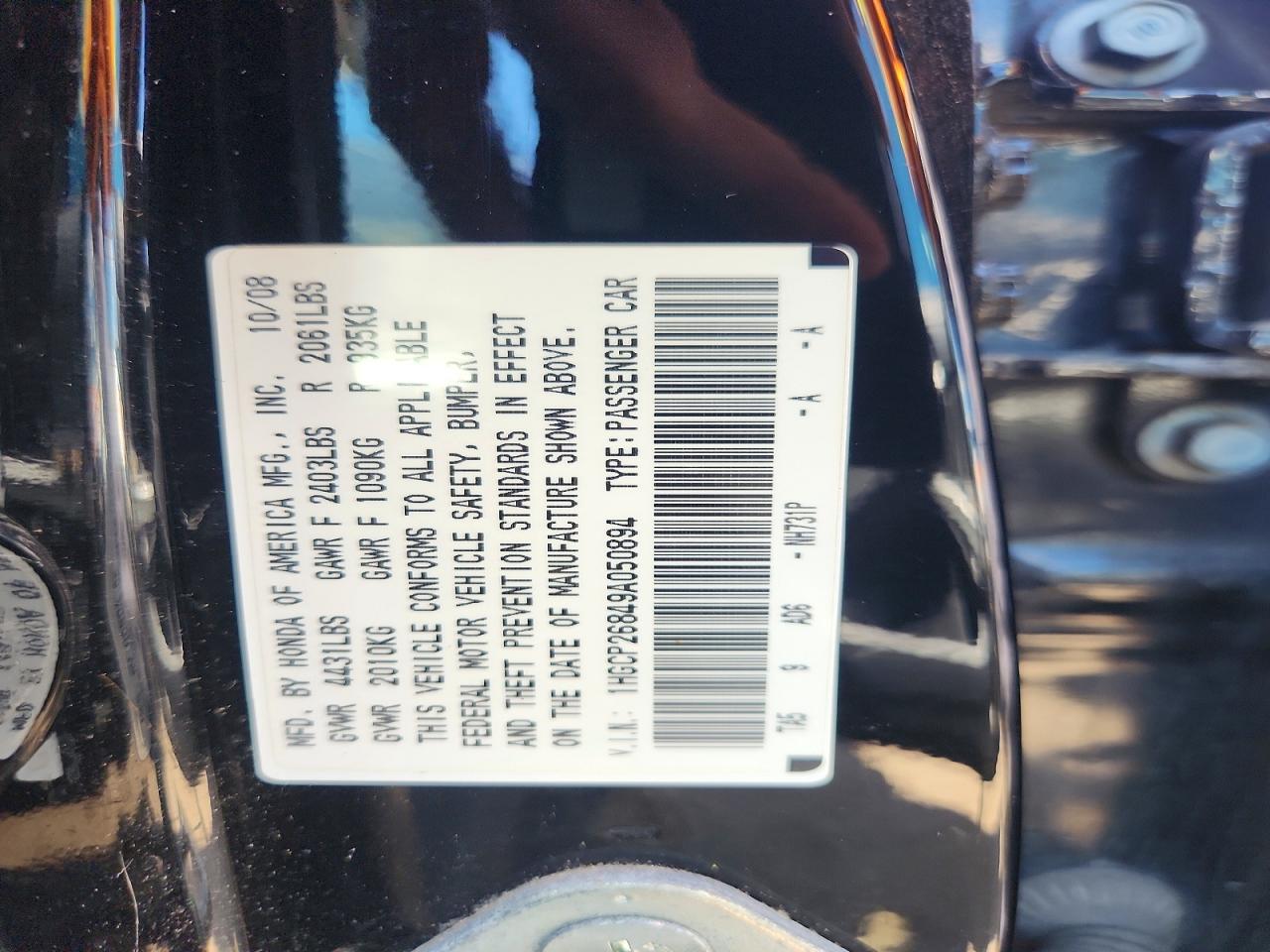 2009 Honda Accord Exl Black vin: 1HGCP26849A050894