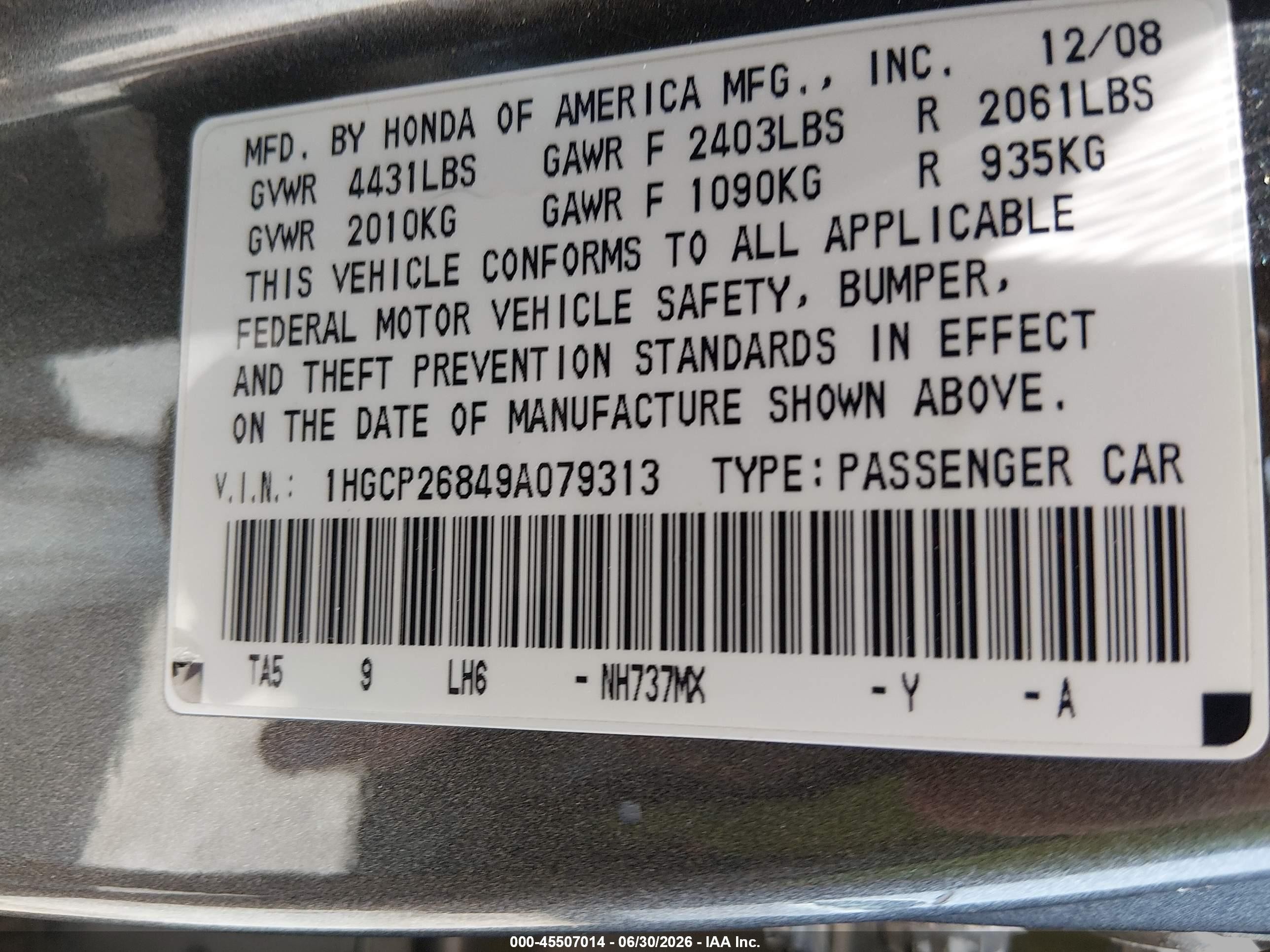 2009 Honda Accord 2.4 Ex-l Gray vin: 1HGCP26849A079313